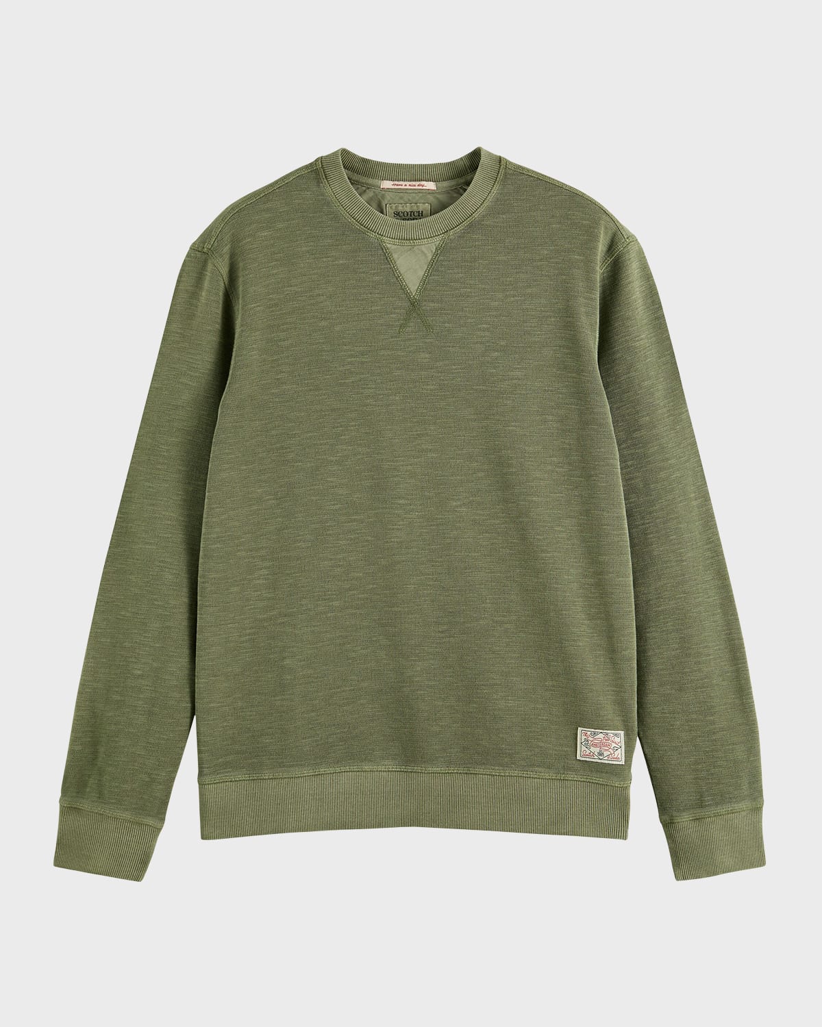 Scotch & Soda Cotton Blend Garment Dyed Regular Fit Crewneck Sweatshirt In Army