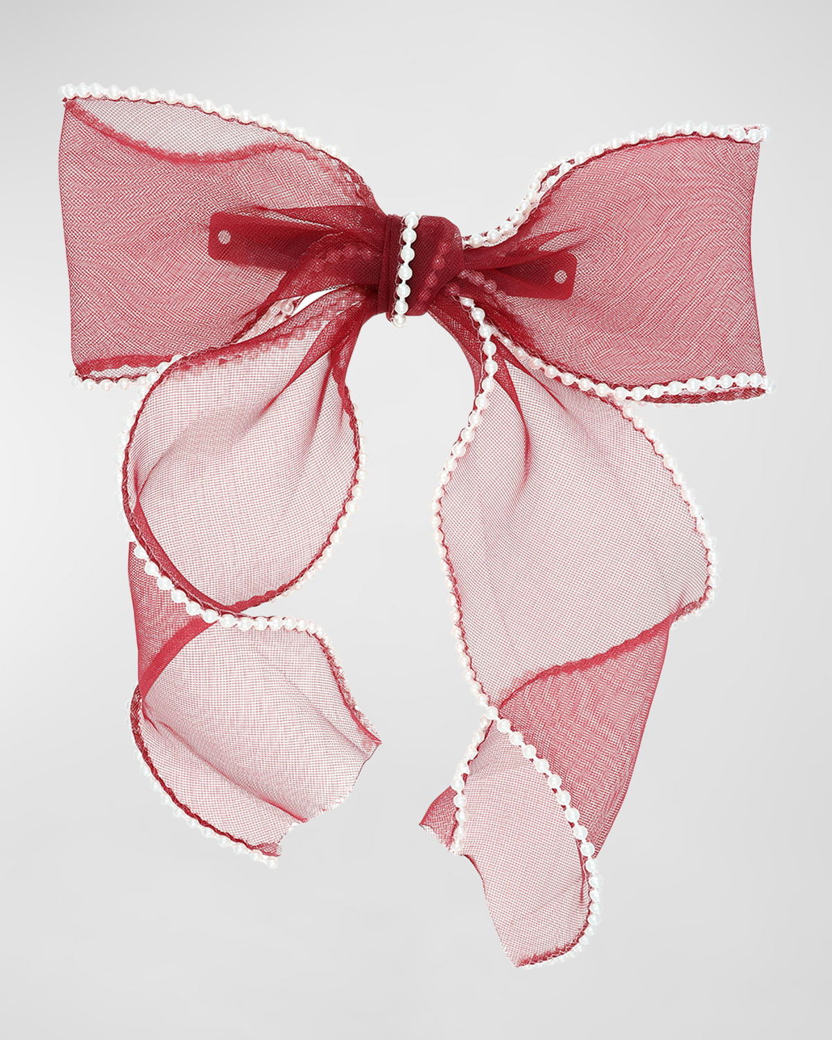 Ruby Sheer Pearly Bow Barrette