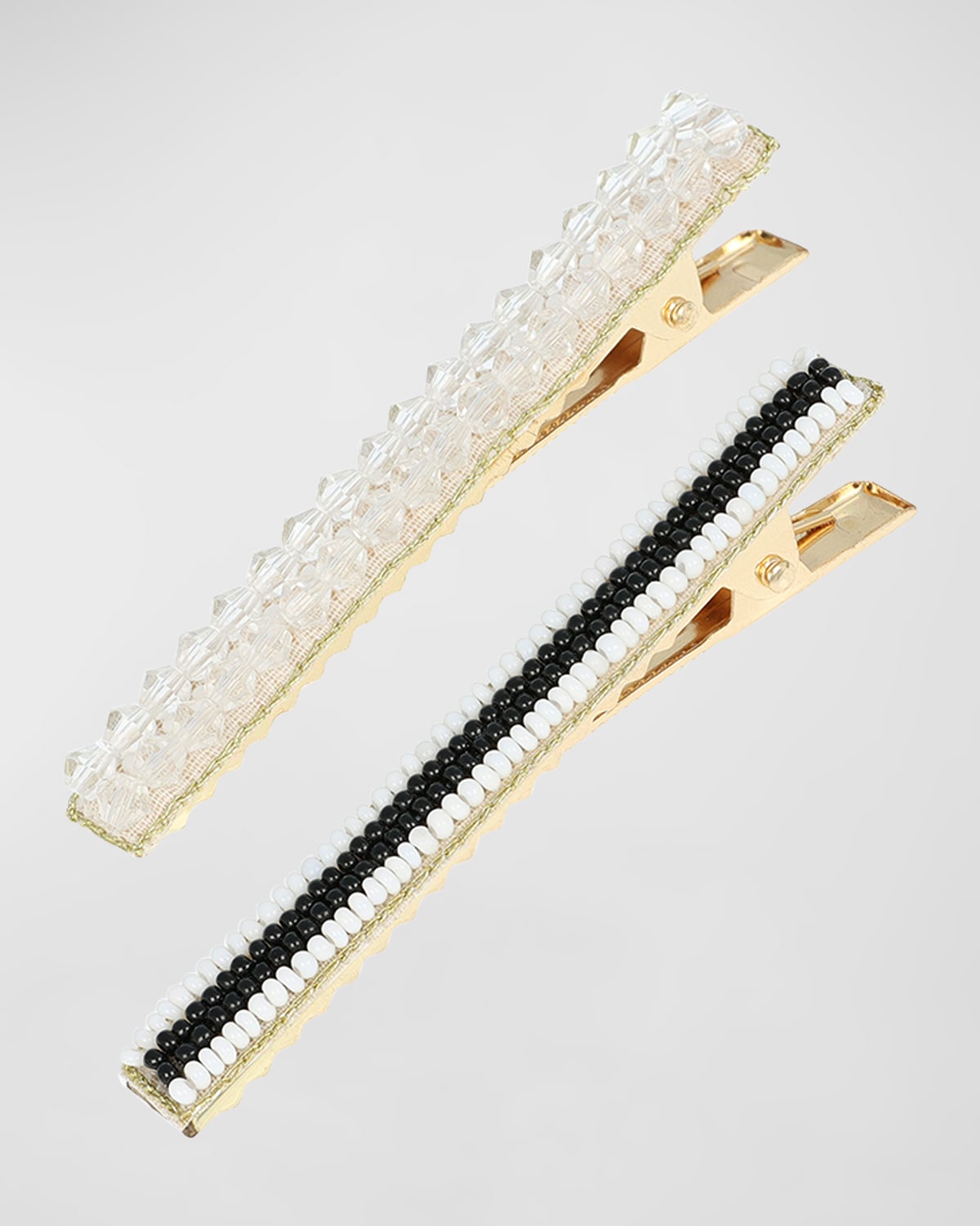 L Erickson Lunaria Beaded Pinch Clips, Set Of 2 In Black/white