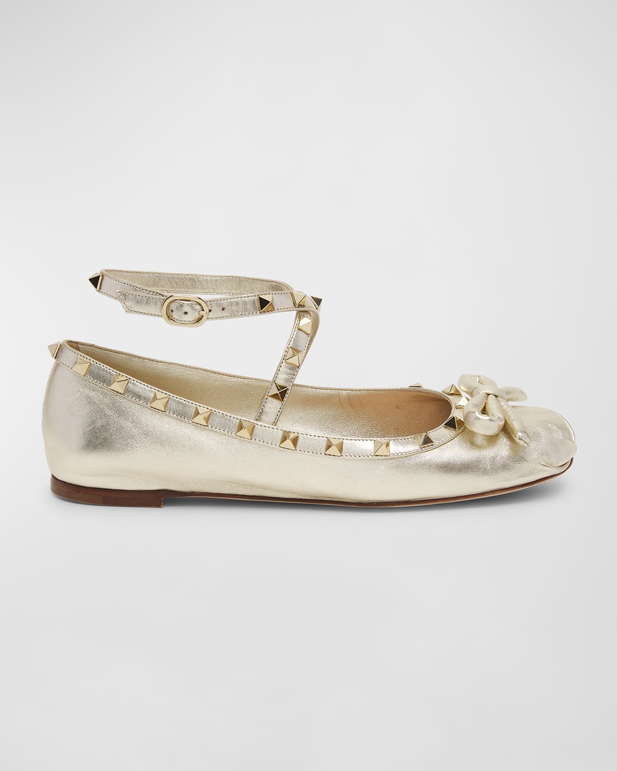 Valentino Garavani Rockstud Ankle-strap Ballerina Flats In Gold