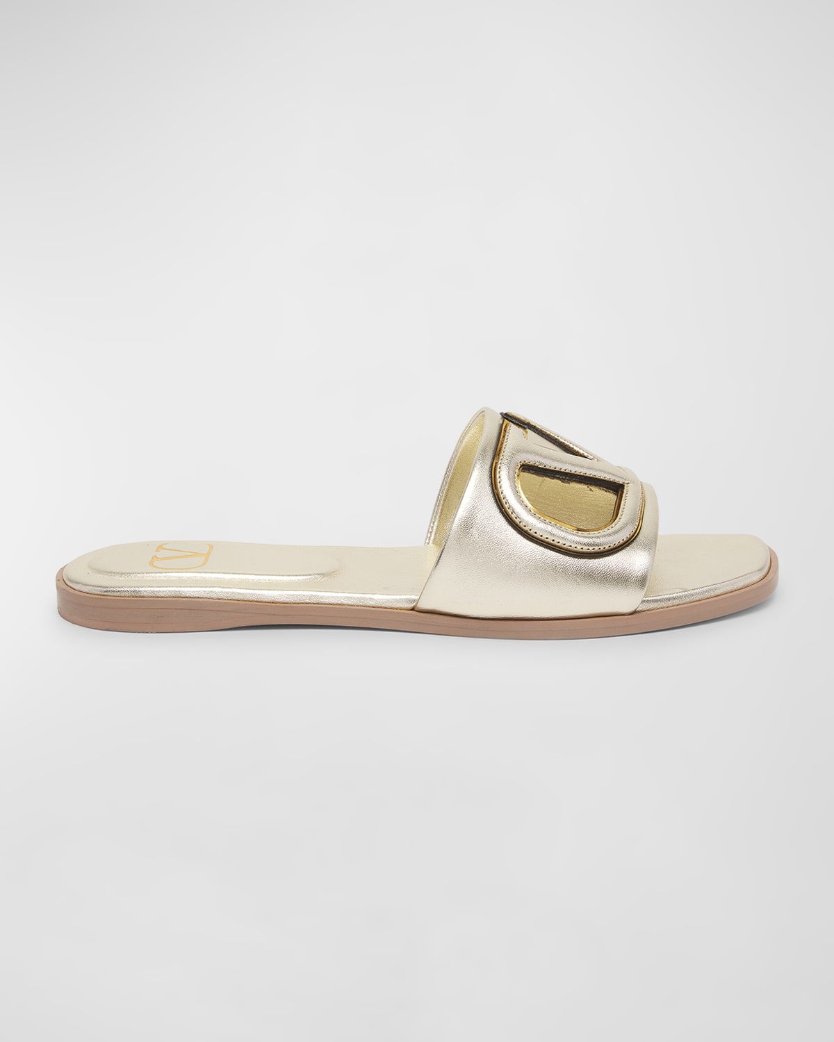 Valentino Garavani Vlogo Metallic Flat Slide Sandals
