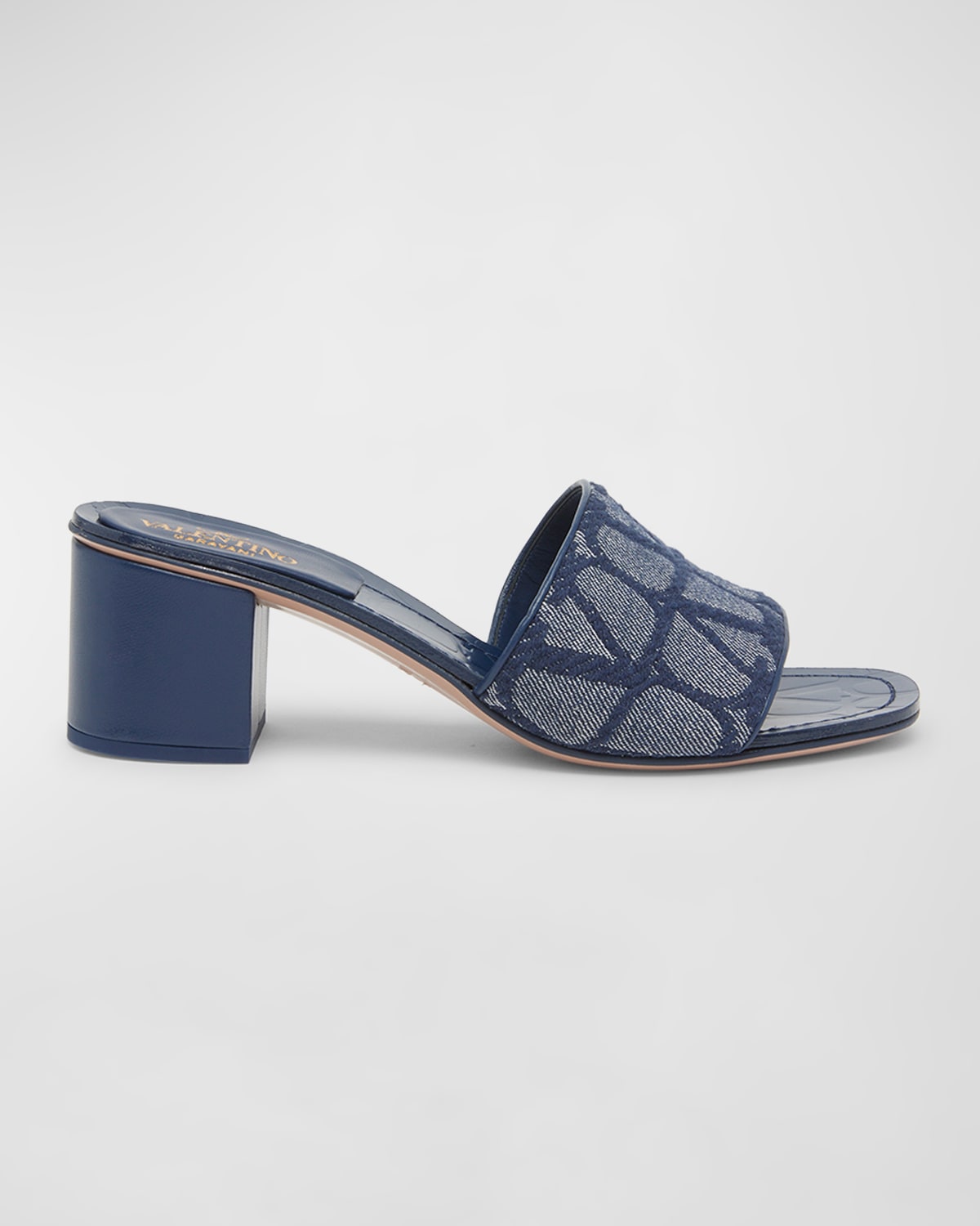 Valentino Vlogo Toile Iconographe Slide Sandal In Melange/denim/wor