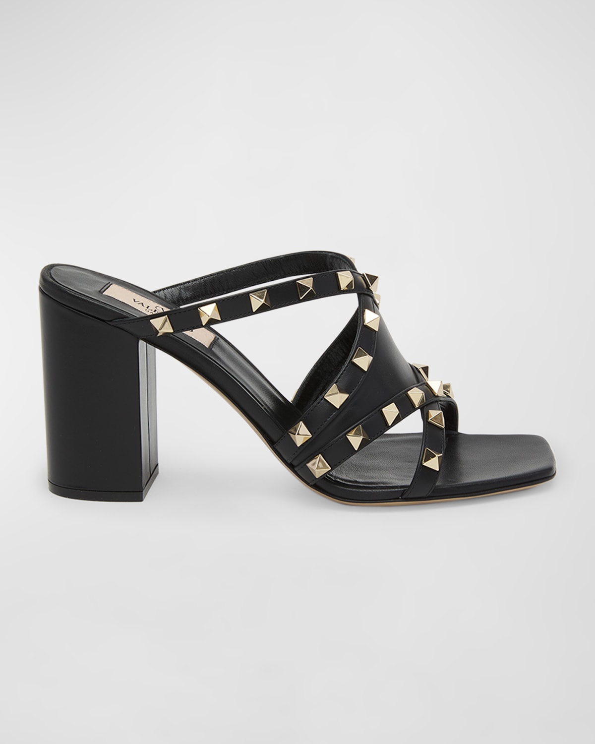 Shop Valentino Rockstud Crisscross Leather Block-heel Sandals In Nero