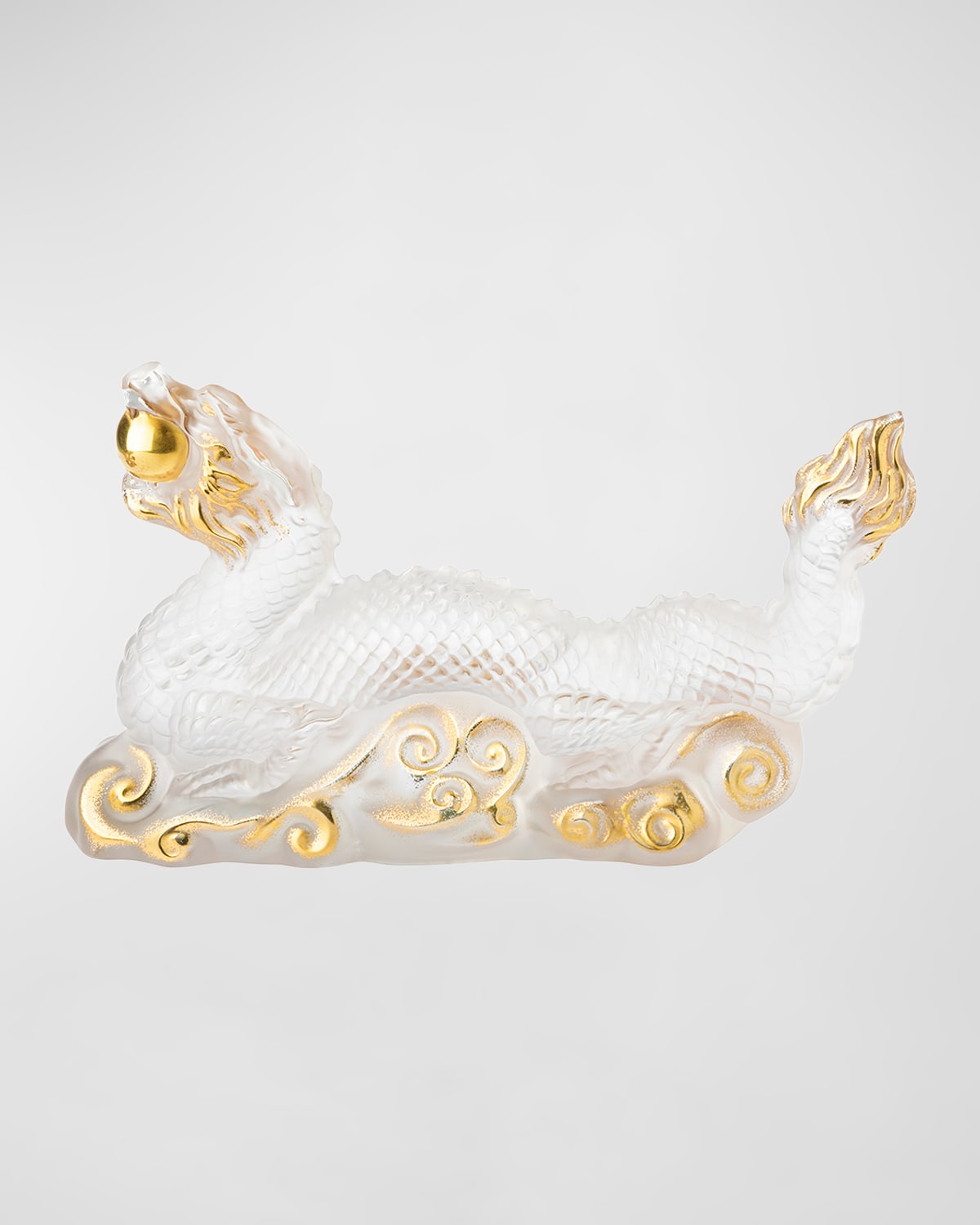 Lalique Dragon Tianlong Sculpture, Clear/gold Stamped In White