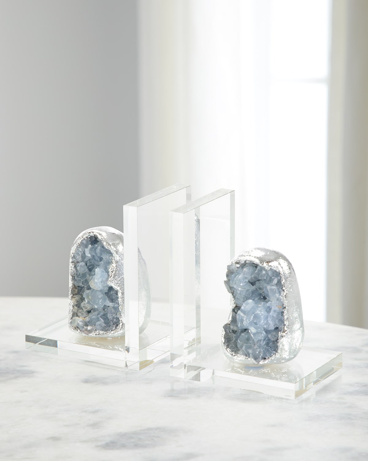John-richard Collection Silver Geode Bookends, Set Of 2 In Blue