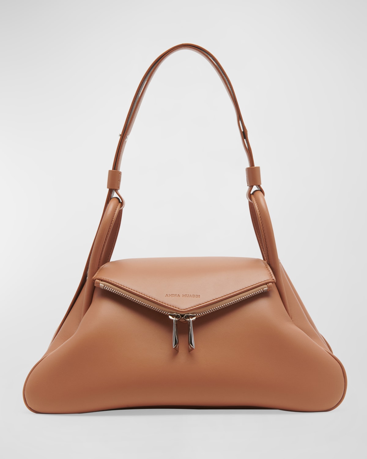 Amina Muaddi Gemini Zip Napa Leather Shoulder Bag In Latte
