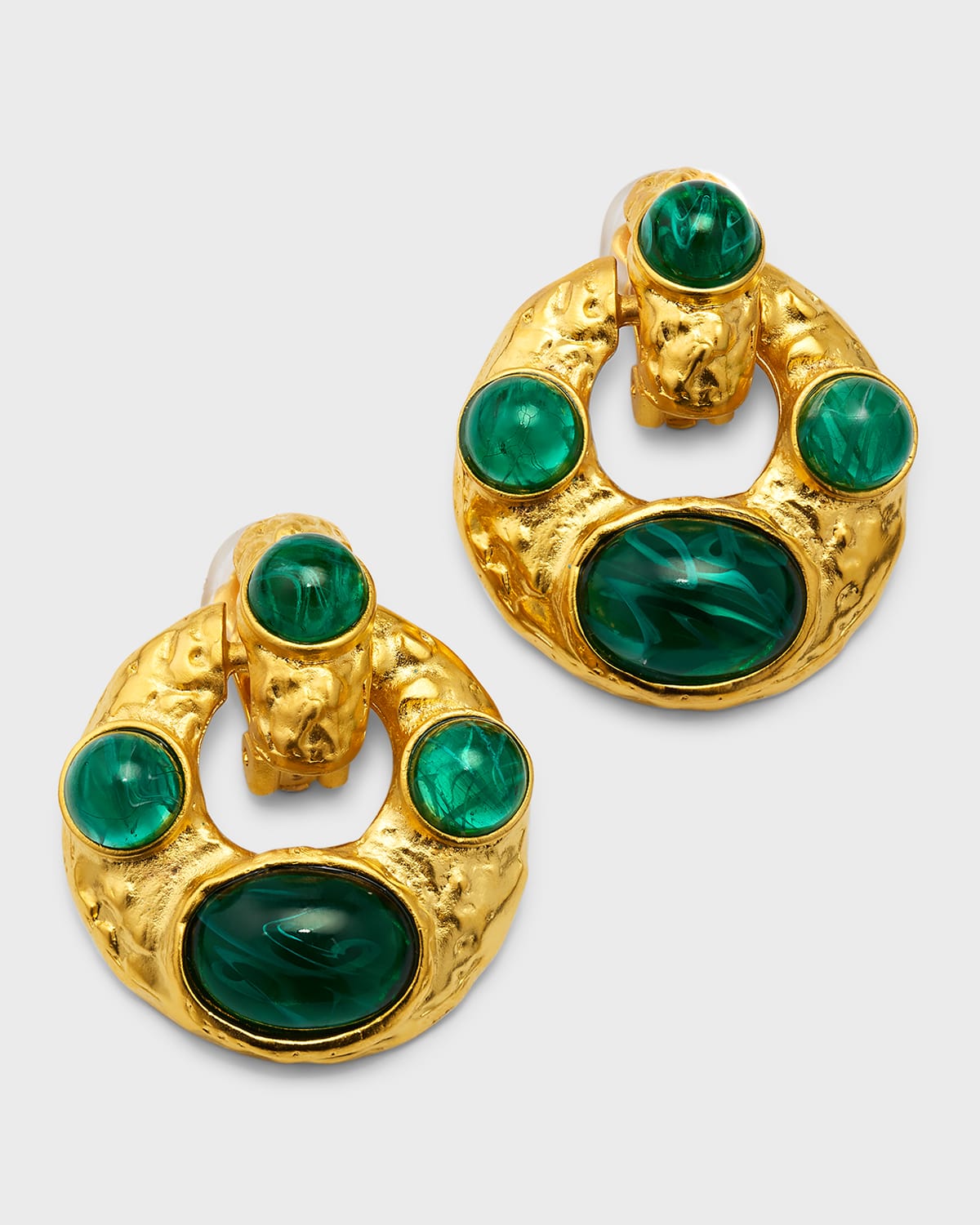 22K Gold Plated Stone Doorknoecker Clip-On Earrings