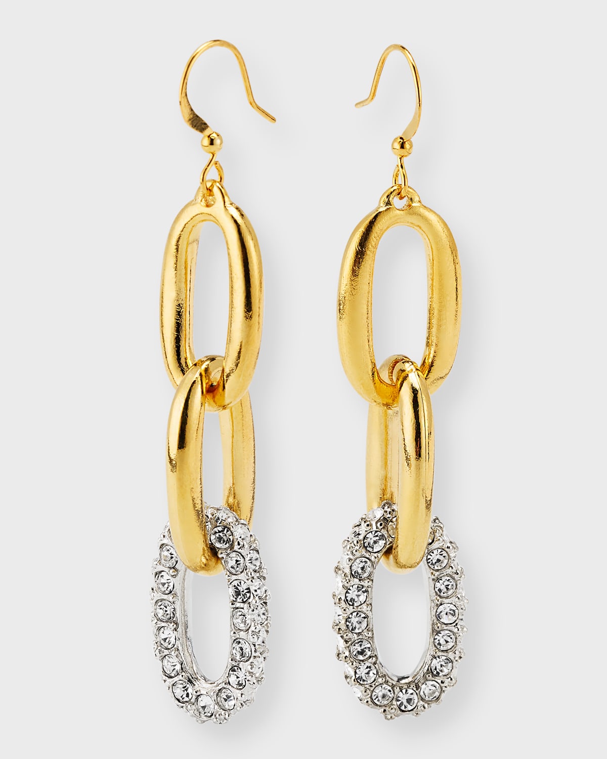 Kenneth Jay Lane Gold Link And Crystal Pave Dangle Earrings