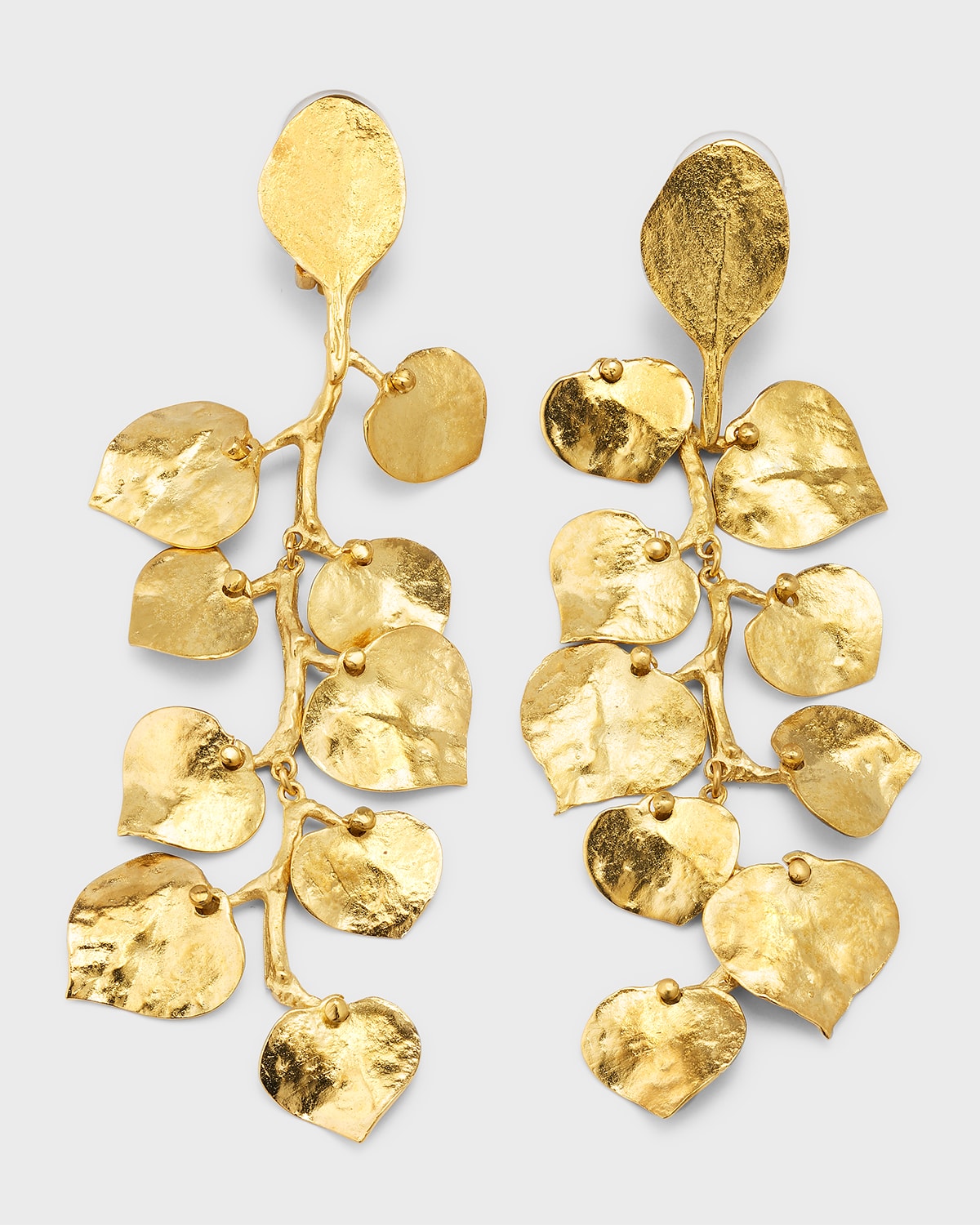 Kenneth Jay Lane Leaves Cluster Drop Clip-on Earrings In Gold