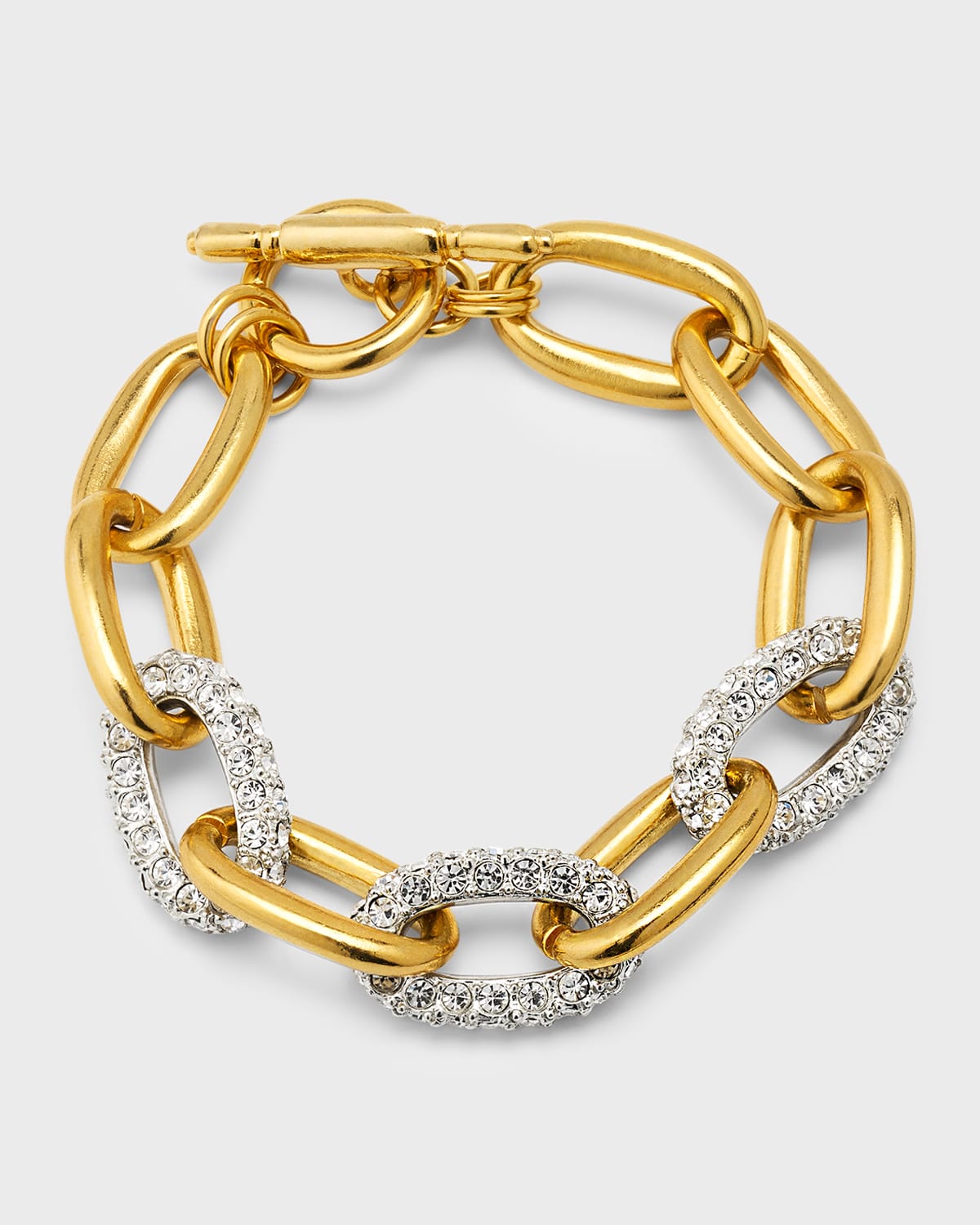 Polished Gold Link Rhinestone Toggle Bracelet