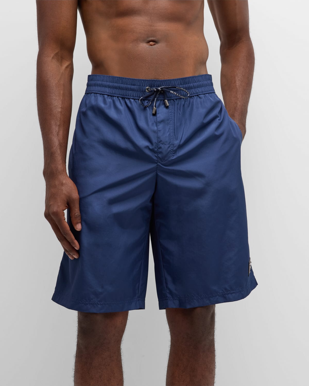 Shop Dolce & Gabbana Men's Swim Shorts With Logo Plaque In Dark Blue