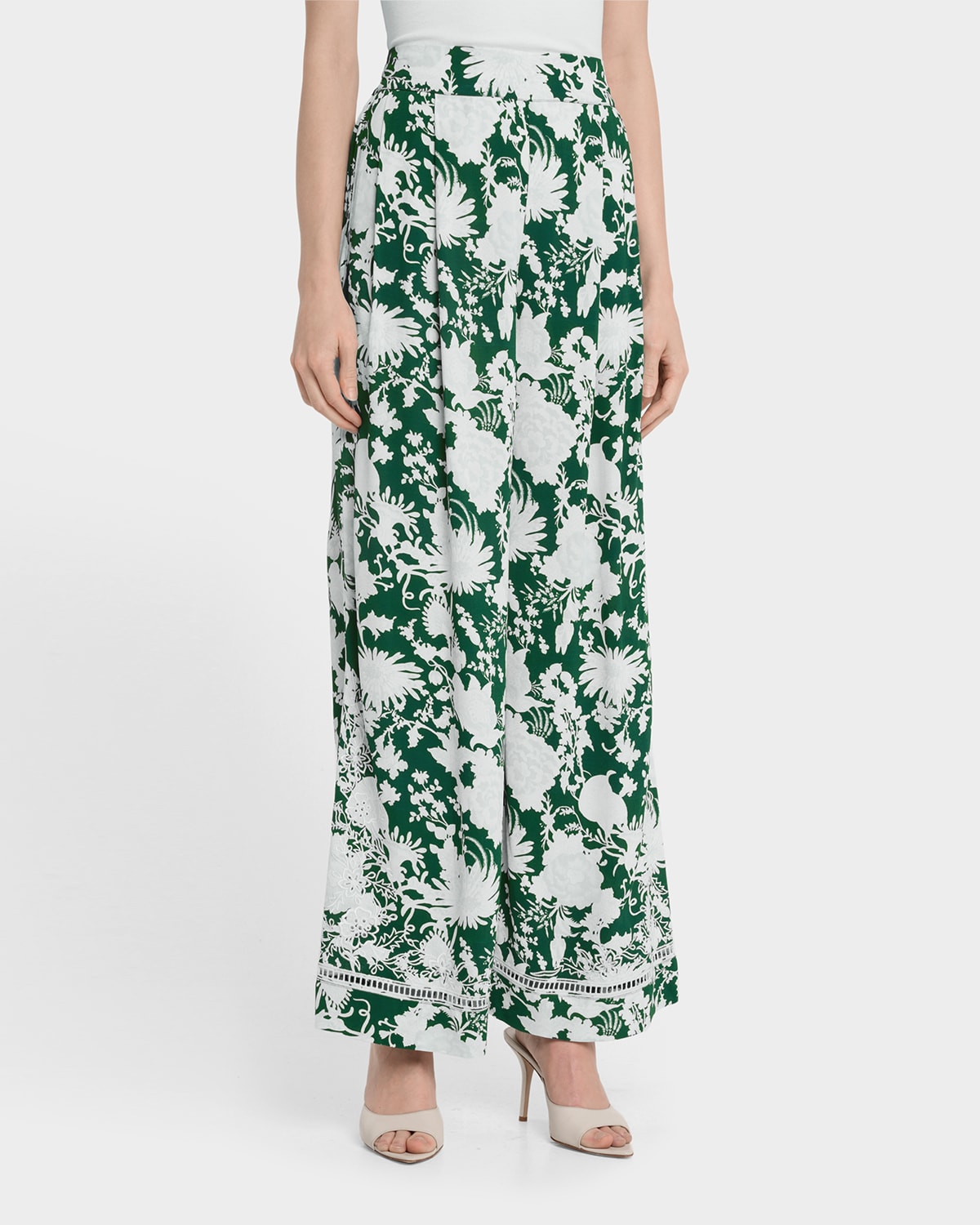 FIGUE CHARLOTTE FLORAL-PRINT PLEATED WIDE-LEG PANTS