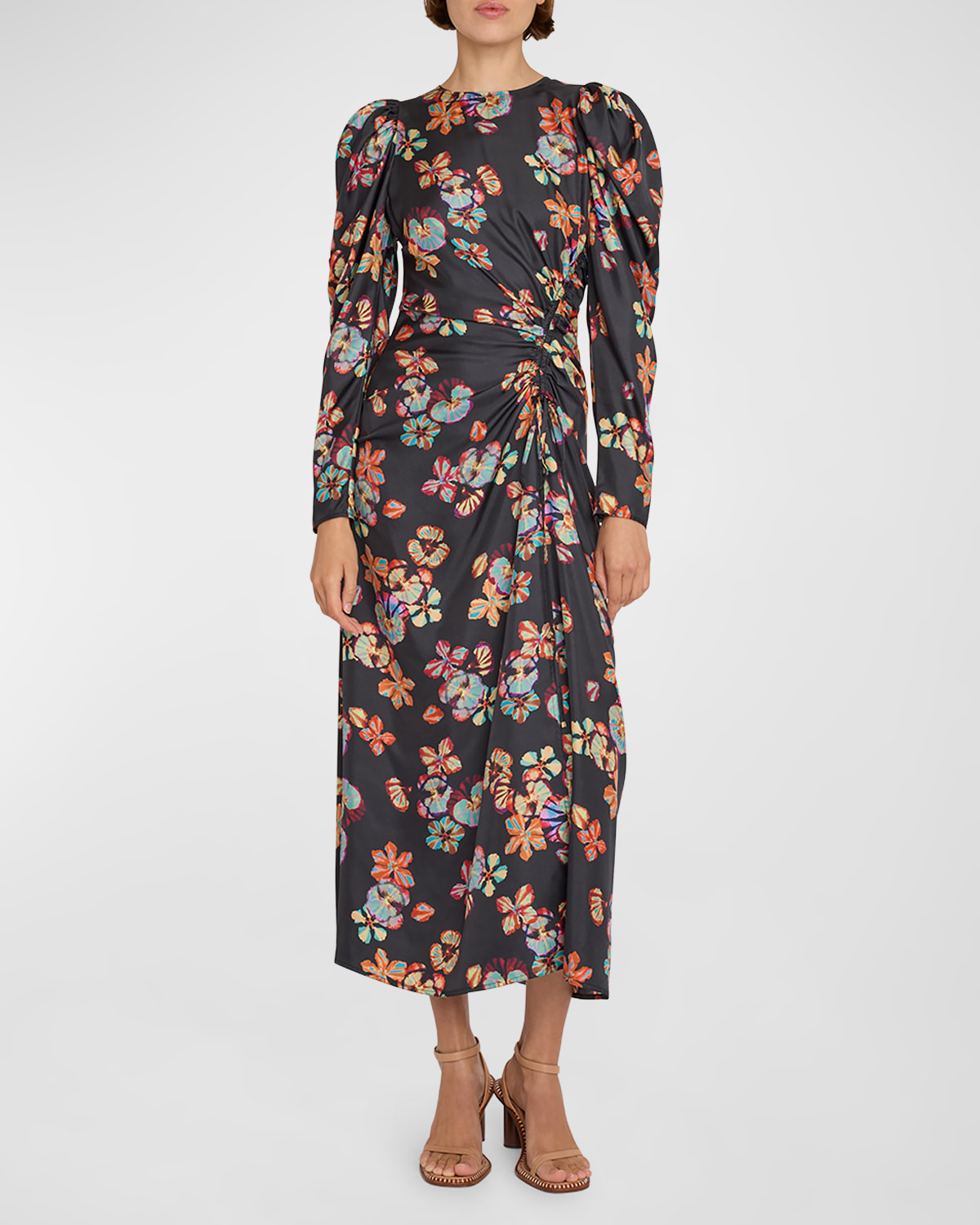 Shop Ulla Johnson Amalie Twisted-front Floral Silk Midi Dress In Lune