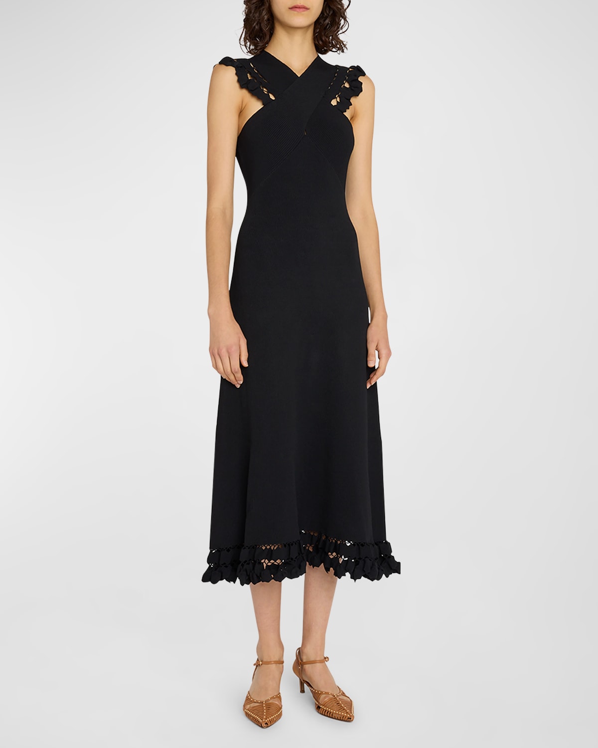 Shop Ulla Johnson Fiora Sleeveless Embellished Knit Midi Dress In Noir