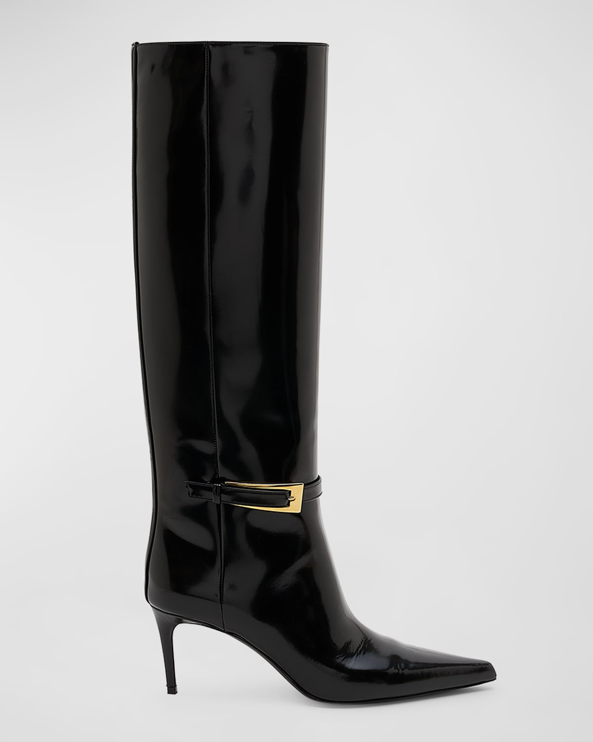 Shop Saint Laurent Lee Patent Buckle Knee Boots In Noir