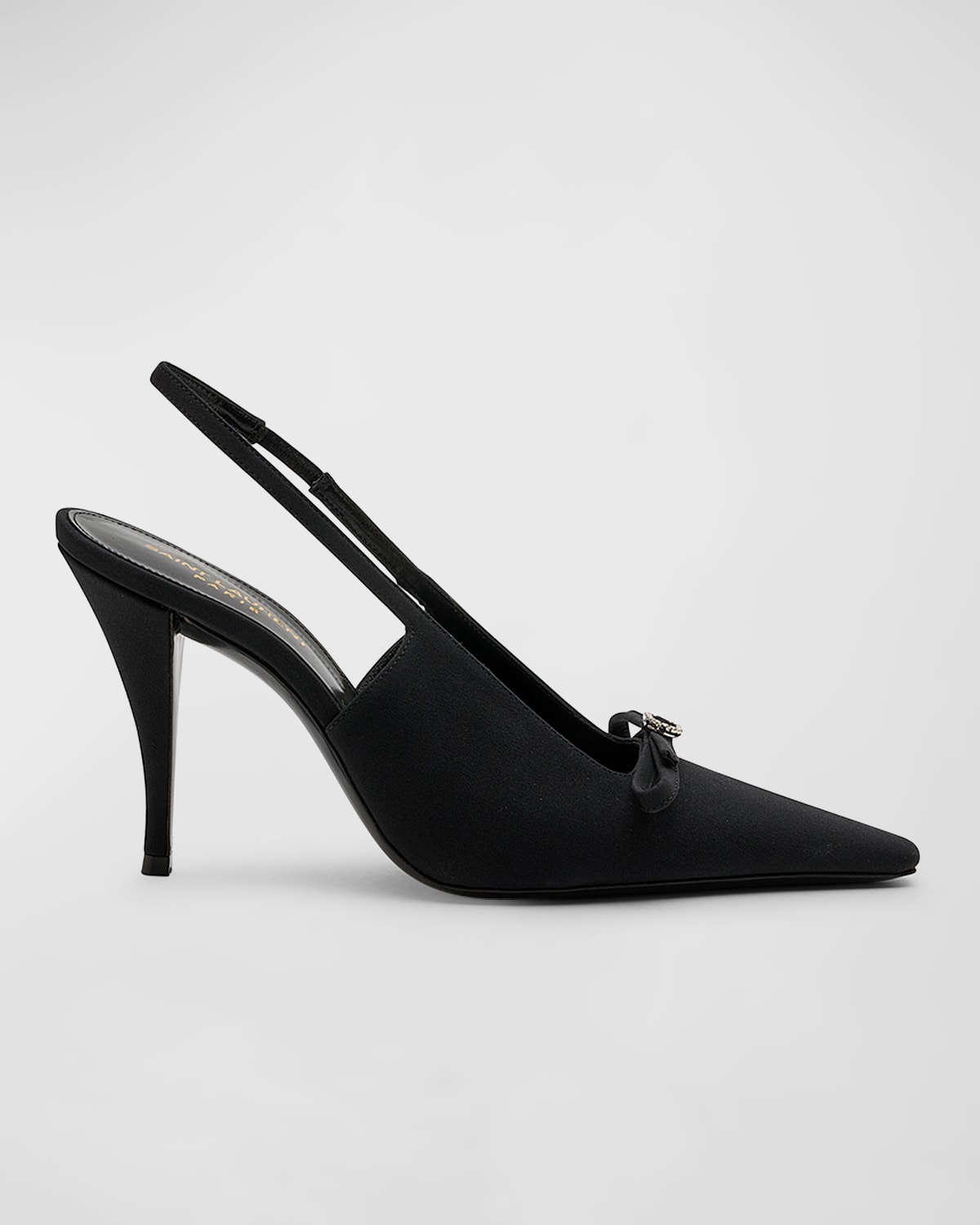 Saint Laurent Bow Line Pointed Toe Slingback Pump In Noir