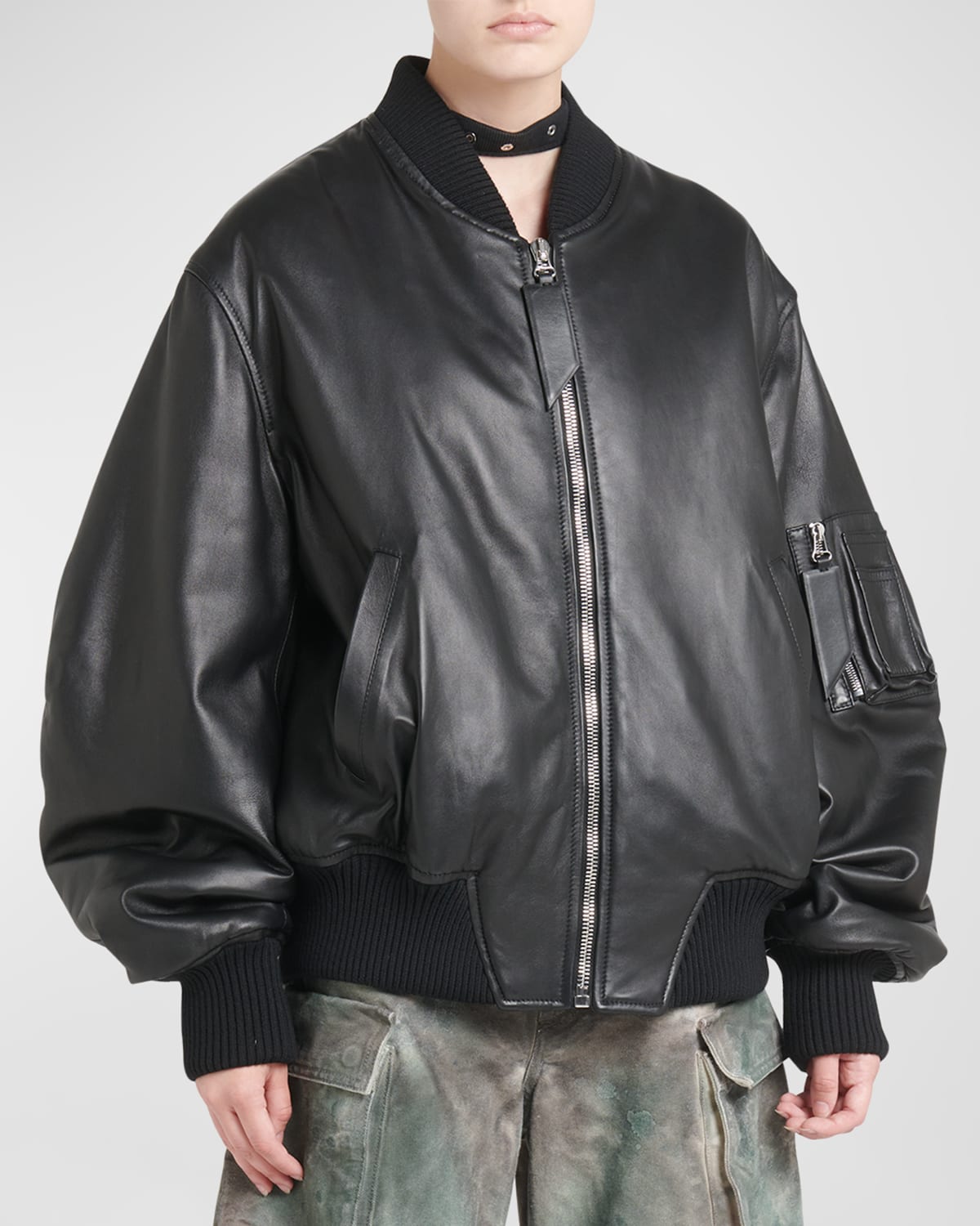 Shop Attico Anja Leather Bomber Jacket In Black