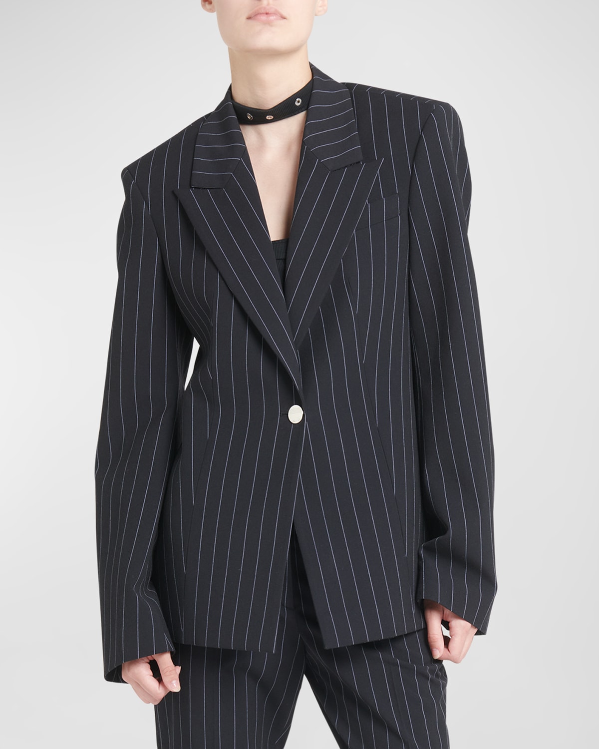Pinstripe Single-Breasted Blazer Jacket
