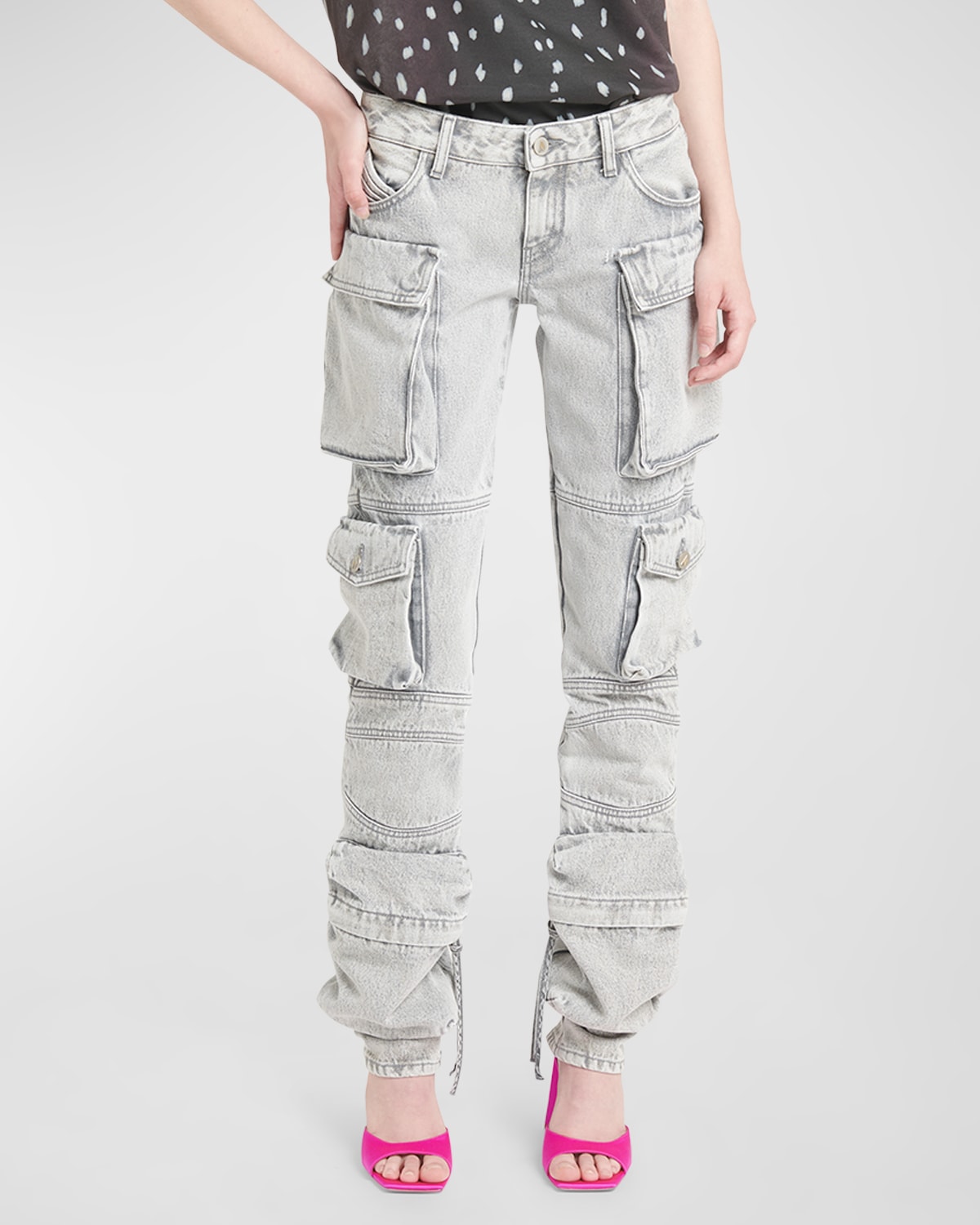 Shop Attico Essie Mid-rise Slim-leg Cargo Pants In Light Grey