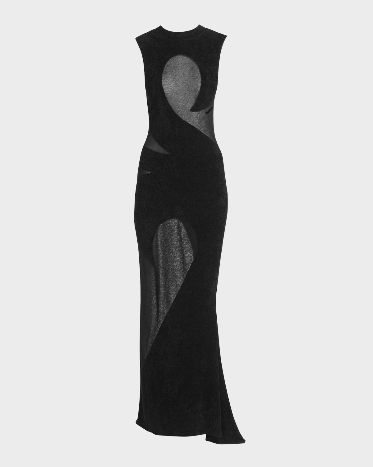 Attico Tribal Intarsia Sleeveless Chiffon Maxi Dress In Black