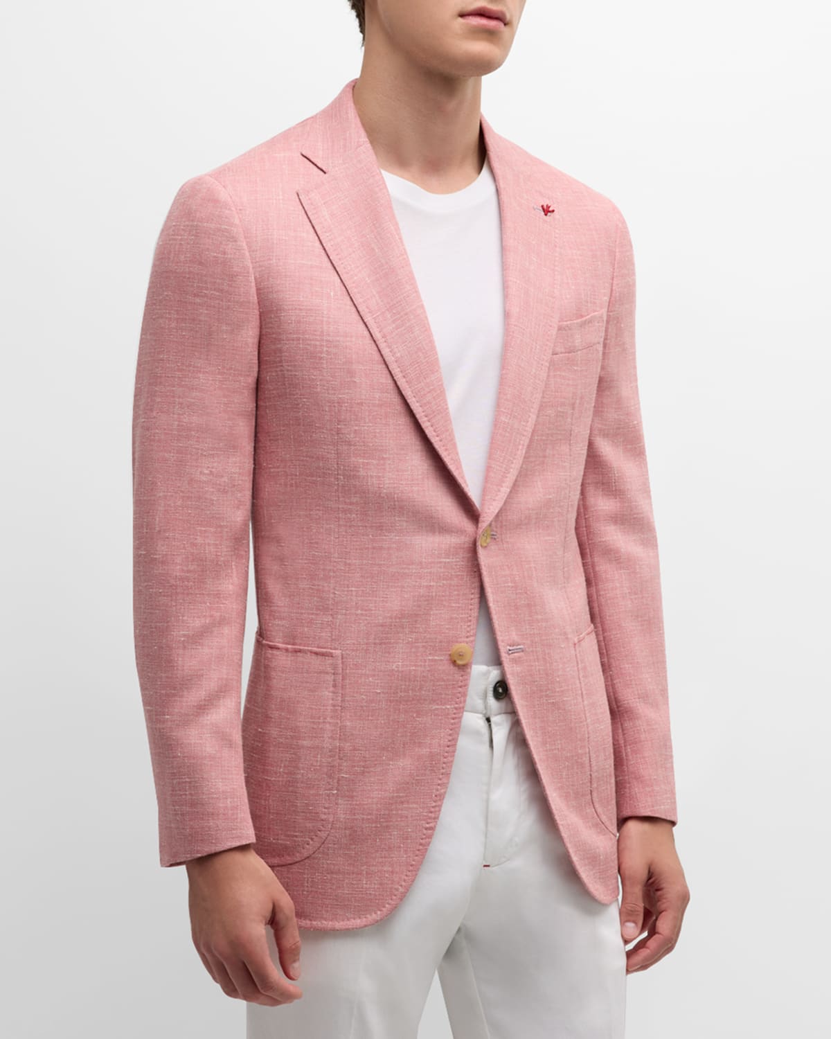 Shop Isaia Men's Linen-blend Blazer In Light Pink