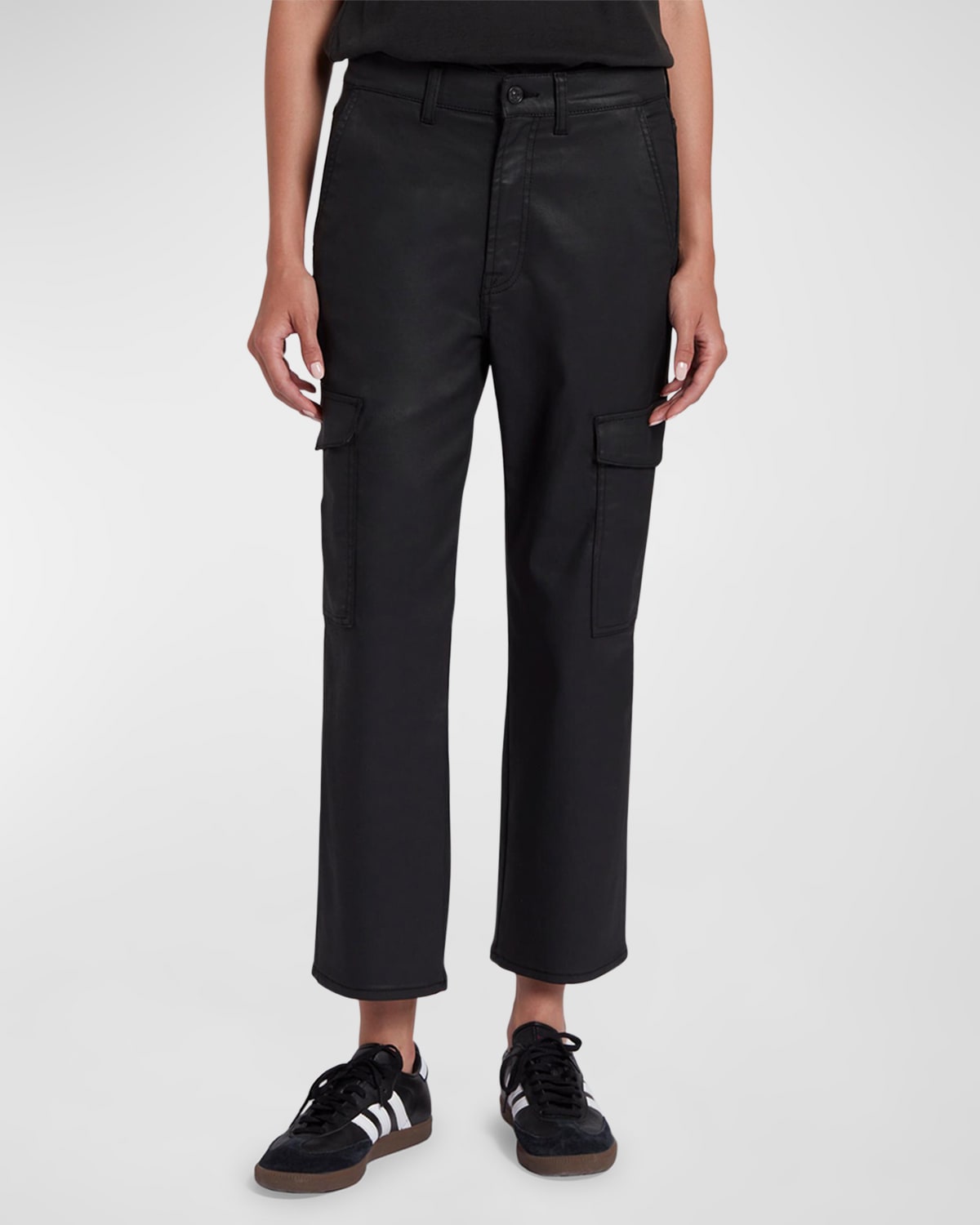 Shop 7 For All Mankind Logan Coated Cropped Cargo Jeans In Coated Blk