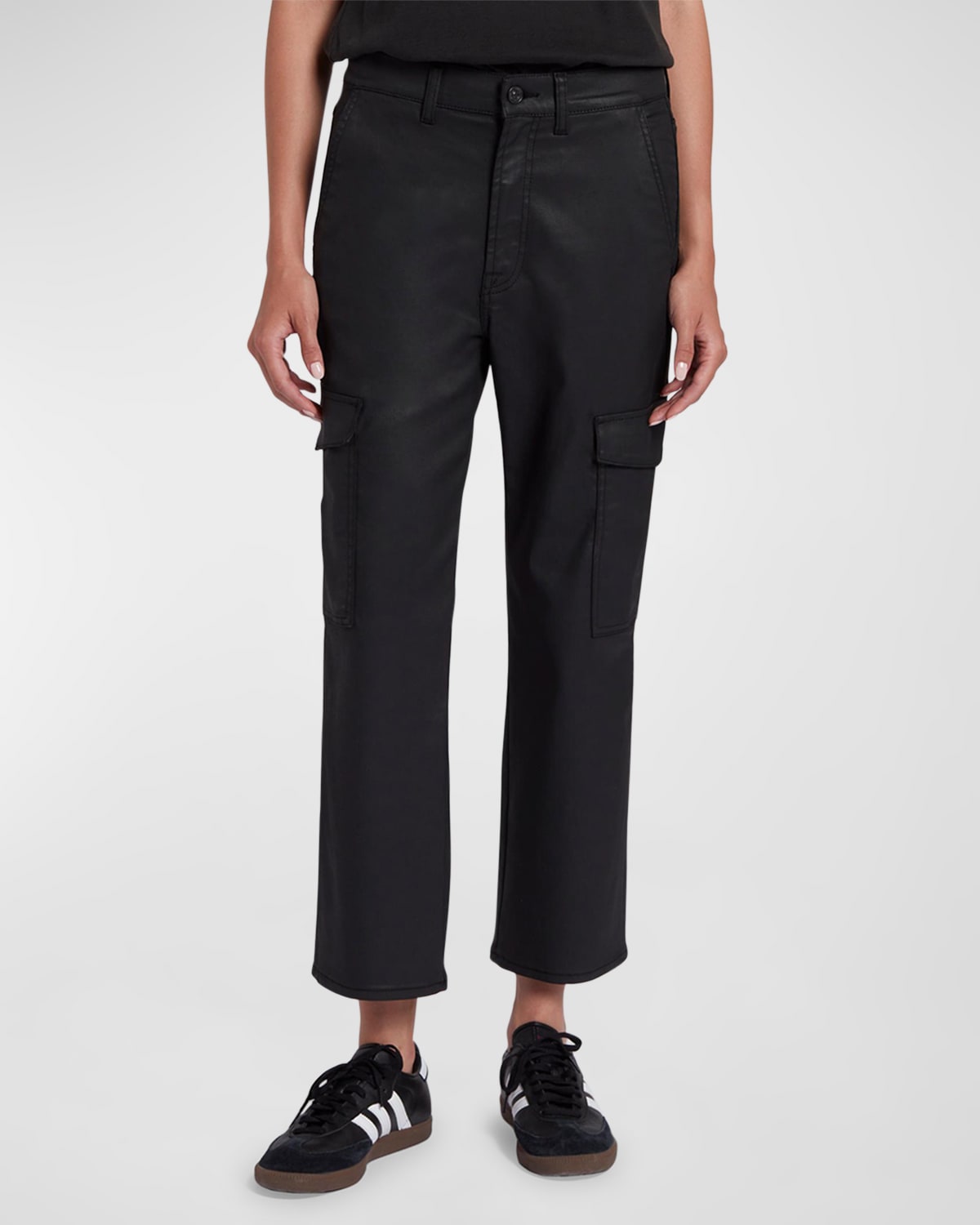 7 For All Mankind Logan Coated Cropped Cargo Jeans In Coated Blk