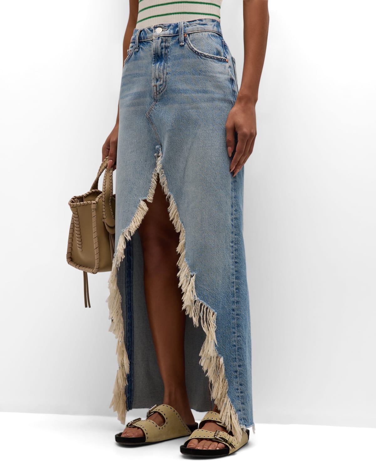 Mother The Ditcher Maxi Super Fray Denim Skirt In Aint My First Rod