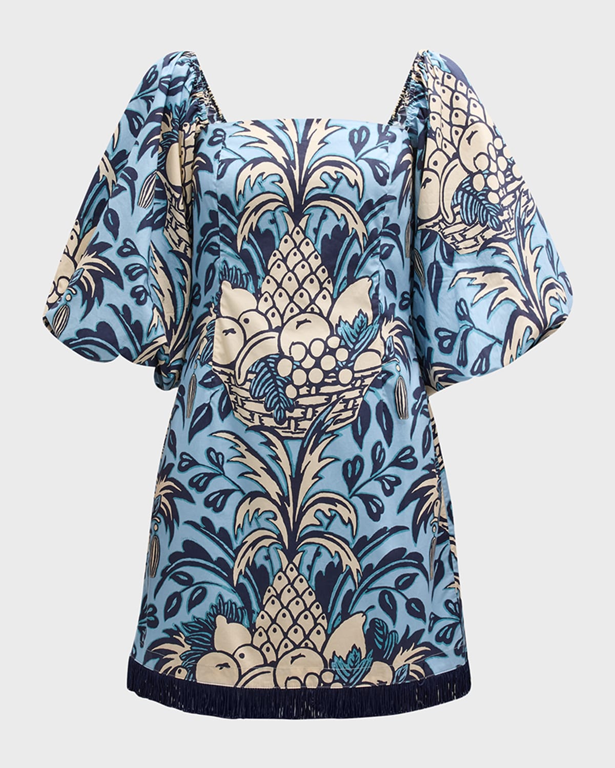 Cara Cara Montauk Puff-sleeve Cotton Poplin Mini Dress In Blue Fruit Basket