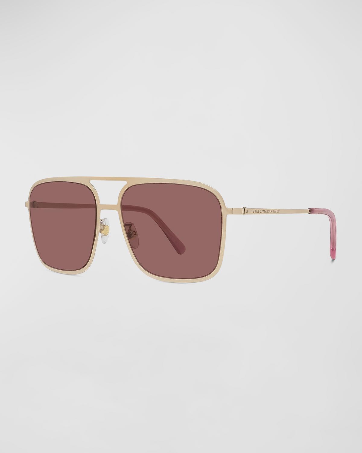 Stella McCartney Rose-Tinted Gold Frame Sunglasses Stella Mccartney Pink gold metal square frame sunglasses  main image 2