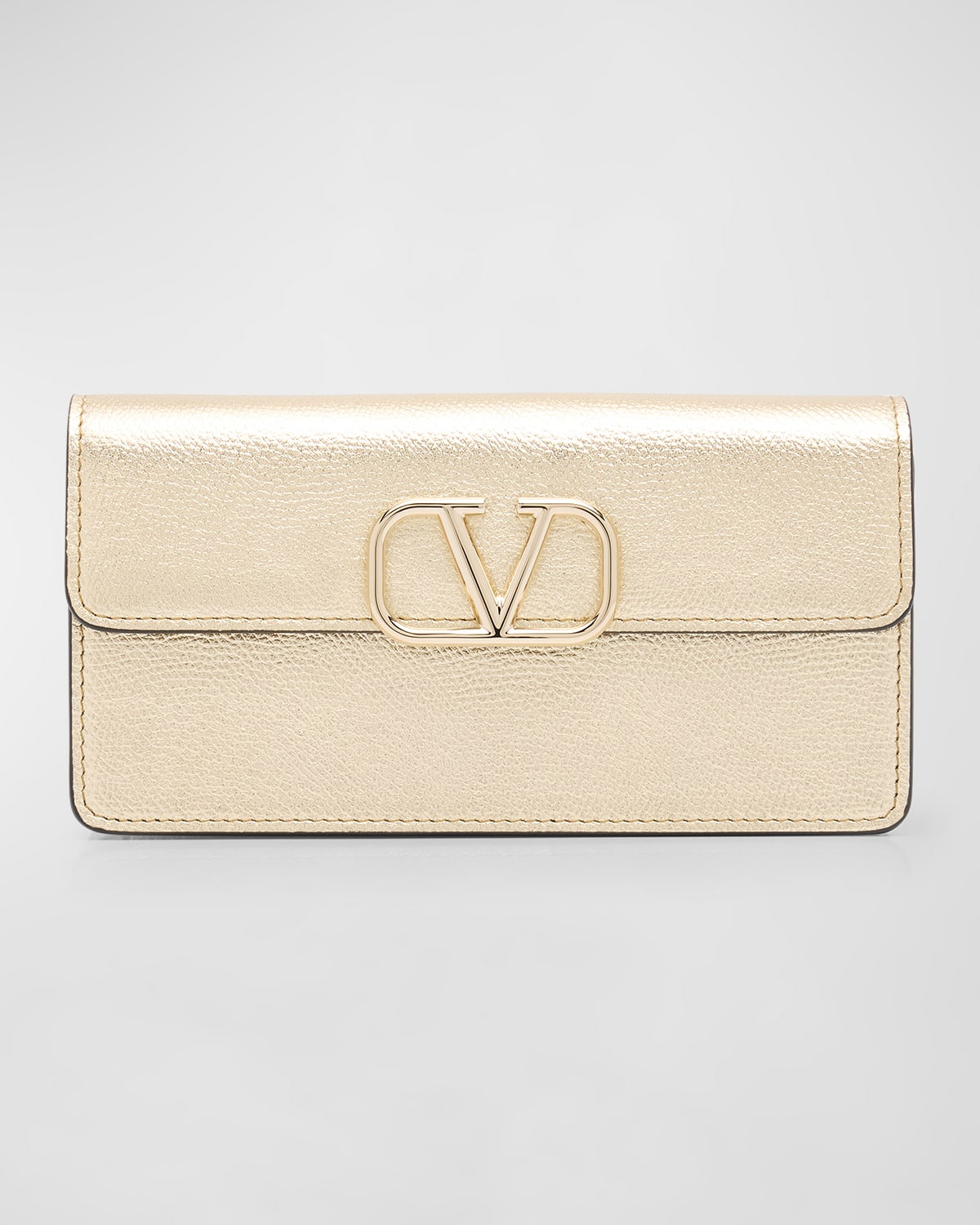 Valentino Garavani Vlogo Signature Metallic Leather Wallet On Chain In Platino