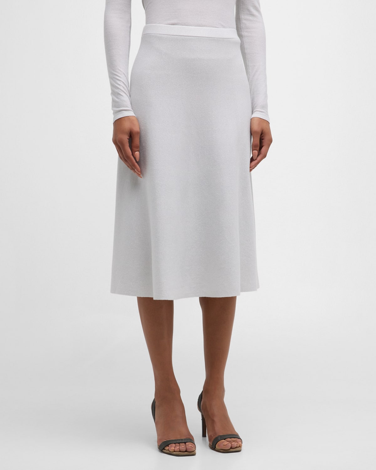 Tse Cashmere Shimmer Cashmere-blend A-line Midi Skirt In Platinum
