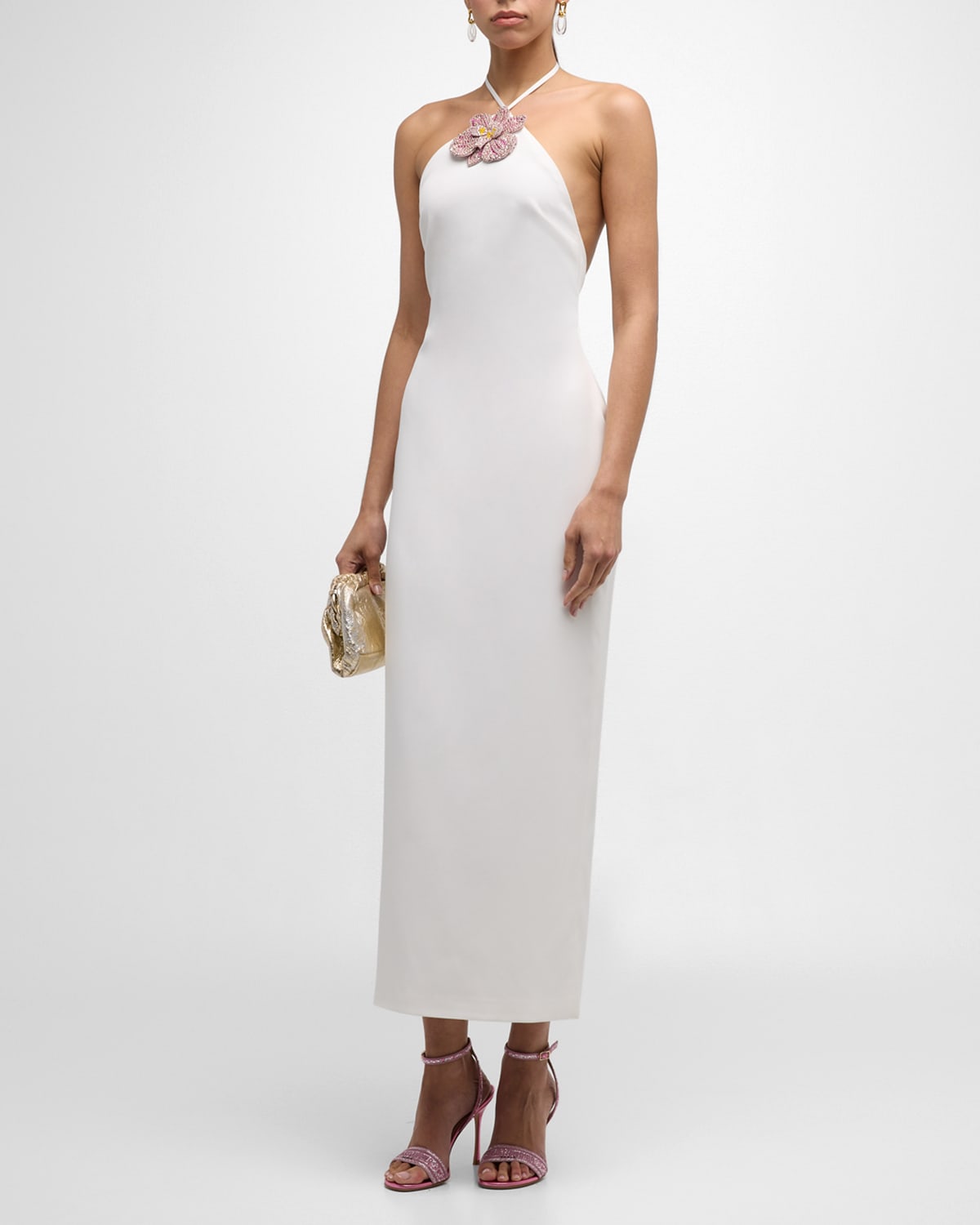 Shop Retroféte Lexie Embellished Backless Halter Midi Dress In Multi