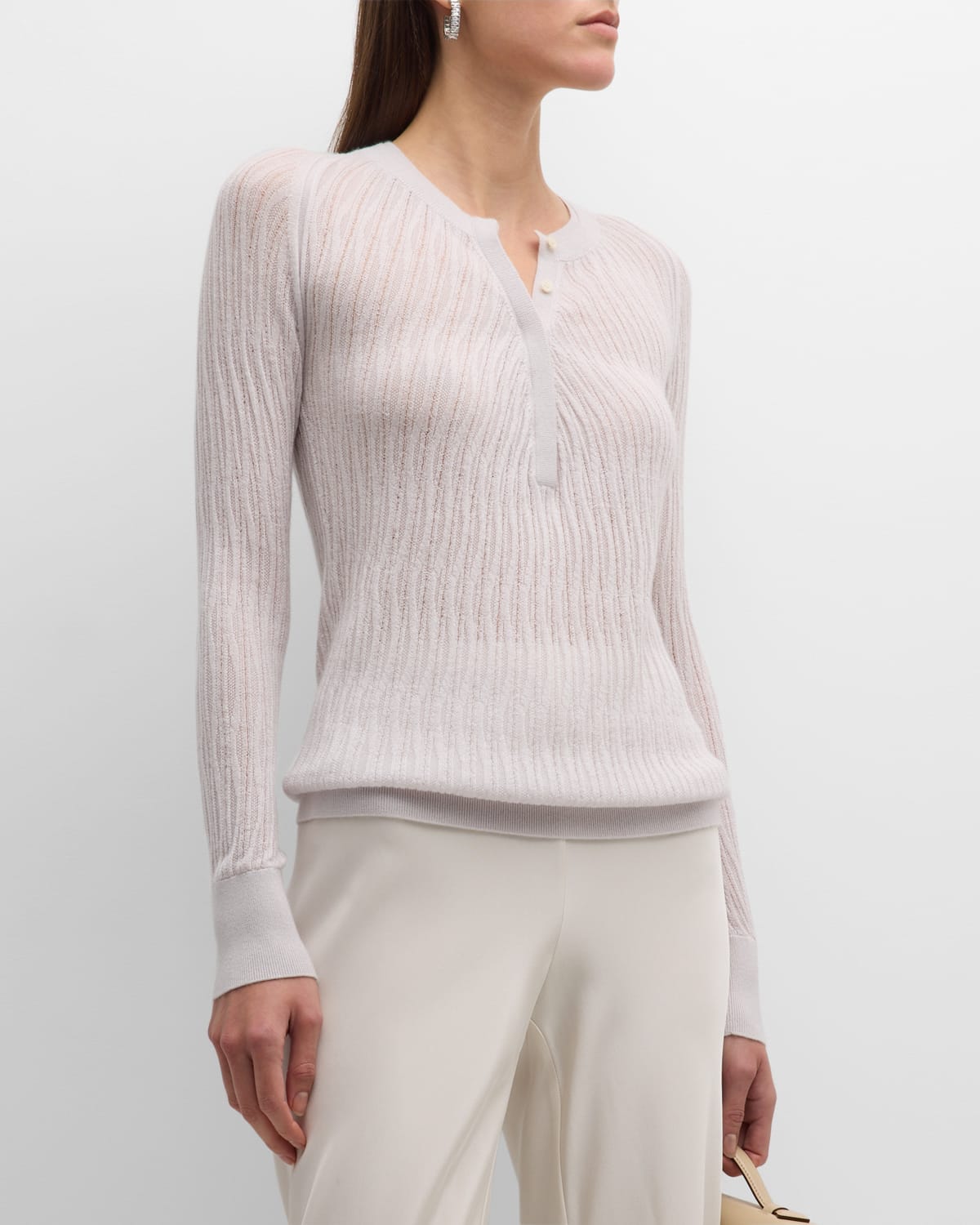 Cashmere Ribbed Raglan-Sleeve Pullover