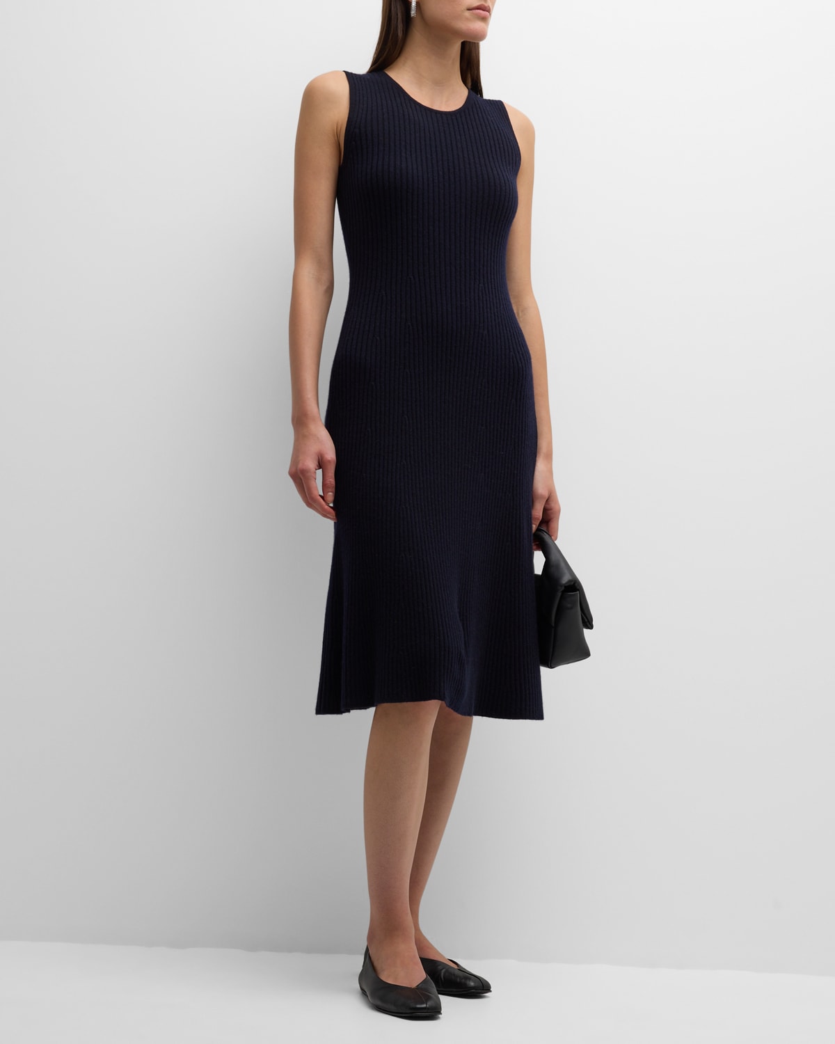 Tse Cashmere Cashmere Sleeveless Ribbed A-line Midi Dress In Midnight