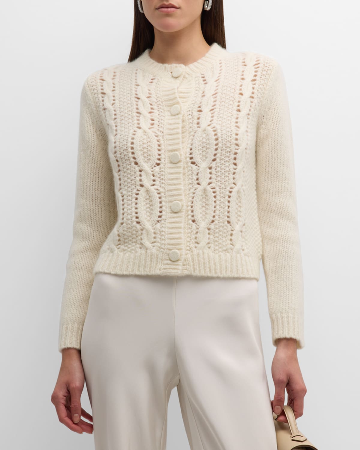 Tse Cashmere Cashmere Cable-knit Button-down Cardigan In Creme