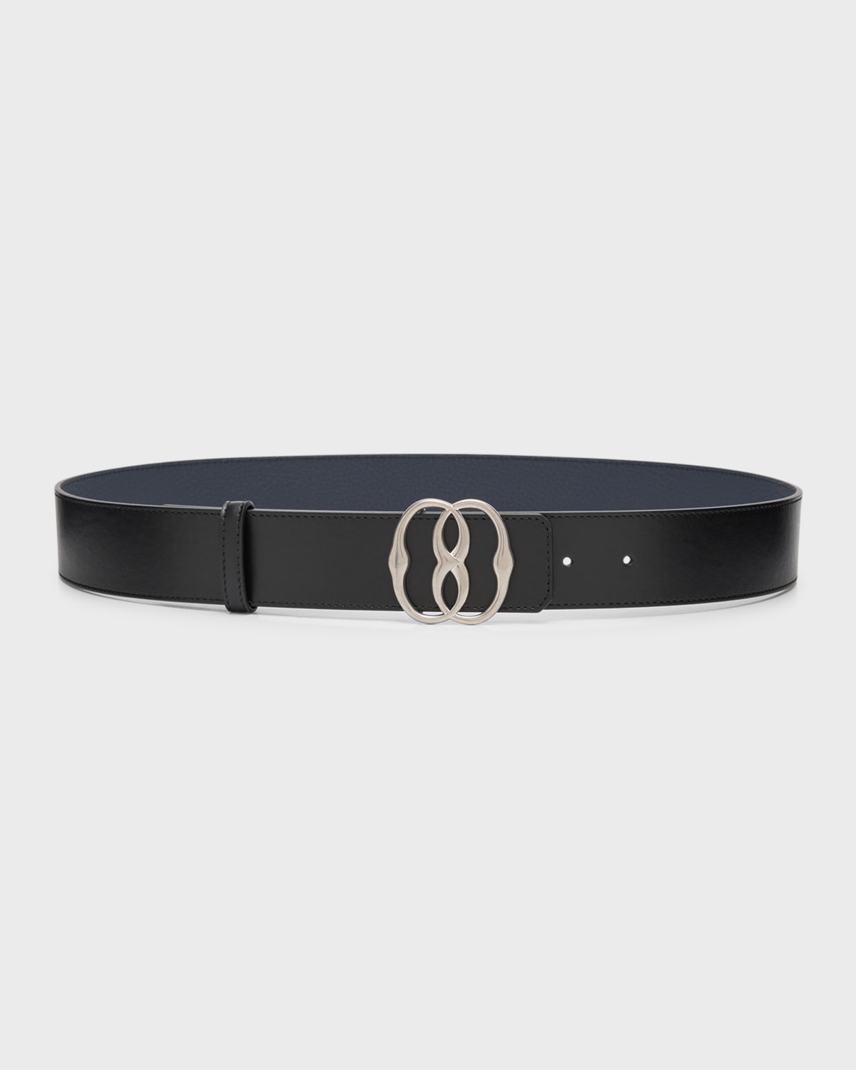 Bally Men's Emblem-buckle Reversible Leather Belt In Black Midnight Pa