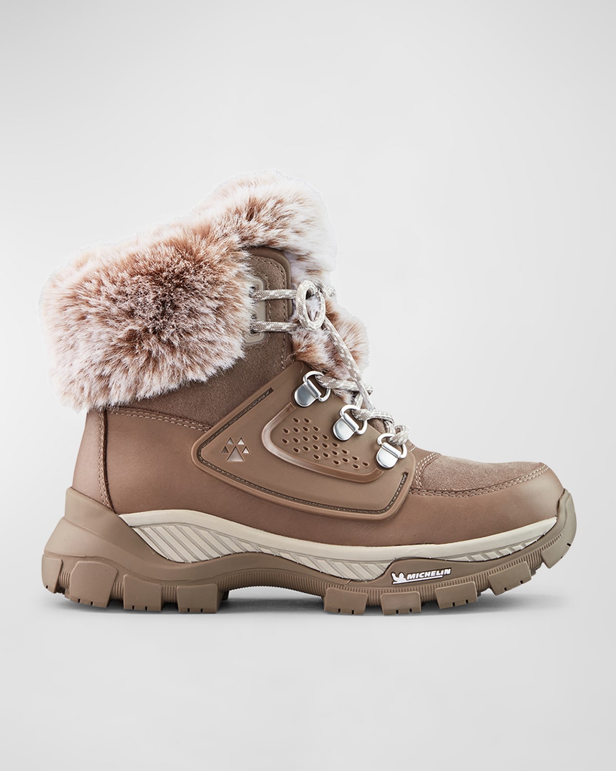 Shop Cougar Union Leather Faux Fur Hiker Booties In Almond