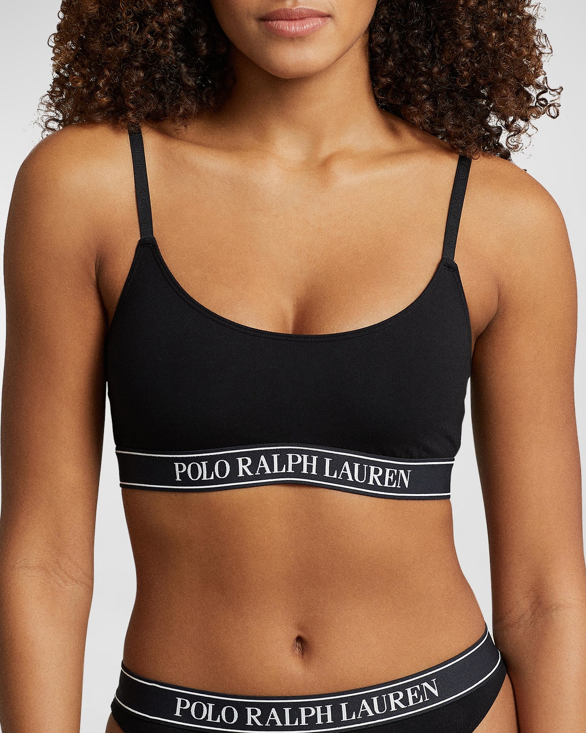 Shop Polo Ralph Lauren Ribbed Scoop-neck Logo Bralette In Onyx