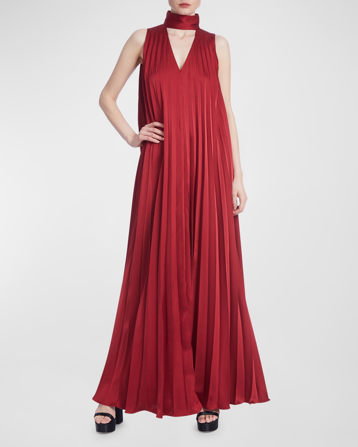 One33 Social Pleated Cutout Trapeze Gown In Red
