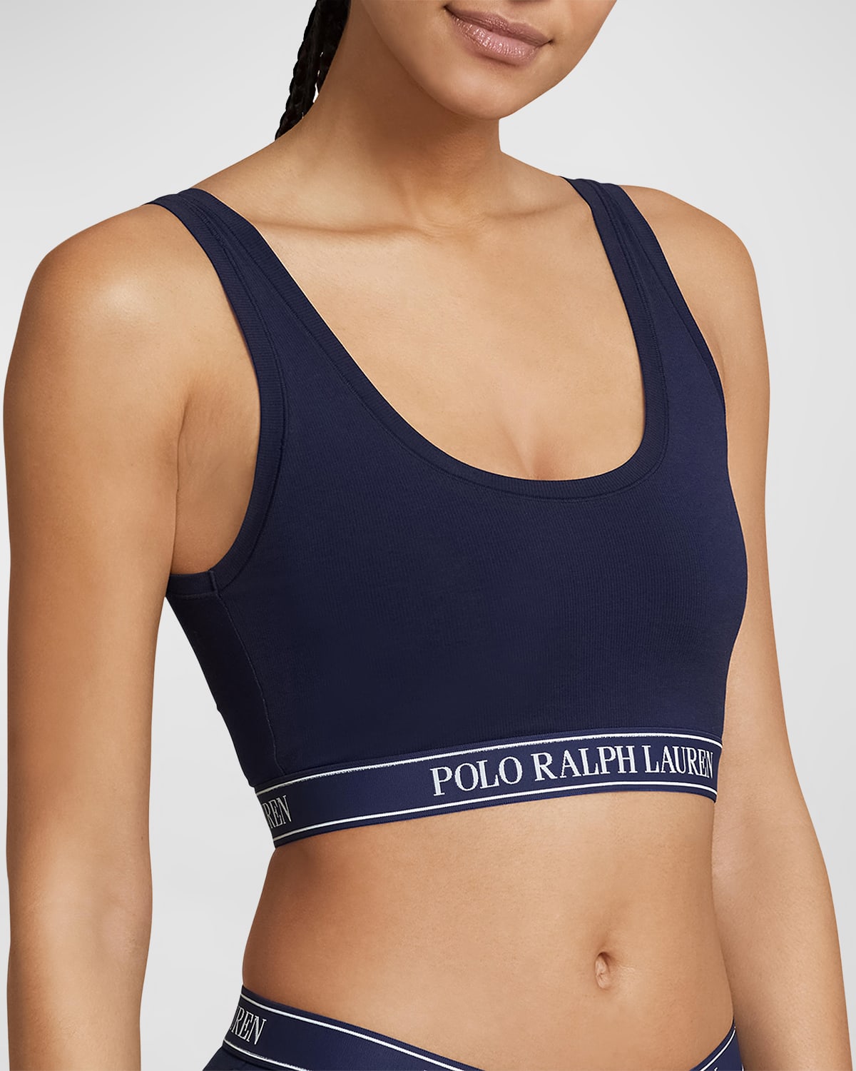 Shop Polo Ralph Lauren Cropped Scoop-neck Logo Tank In Navy