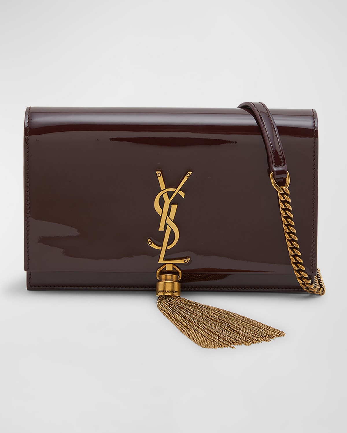 SAINT LAURENT KATE SMALL TASSEL YSL WALLET ON CHAIN IN PATENT LEATHER