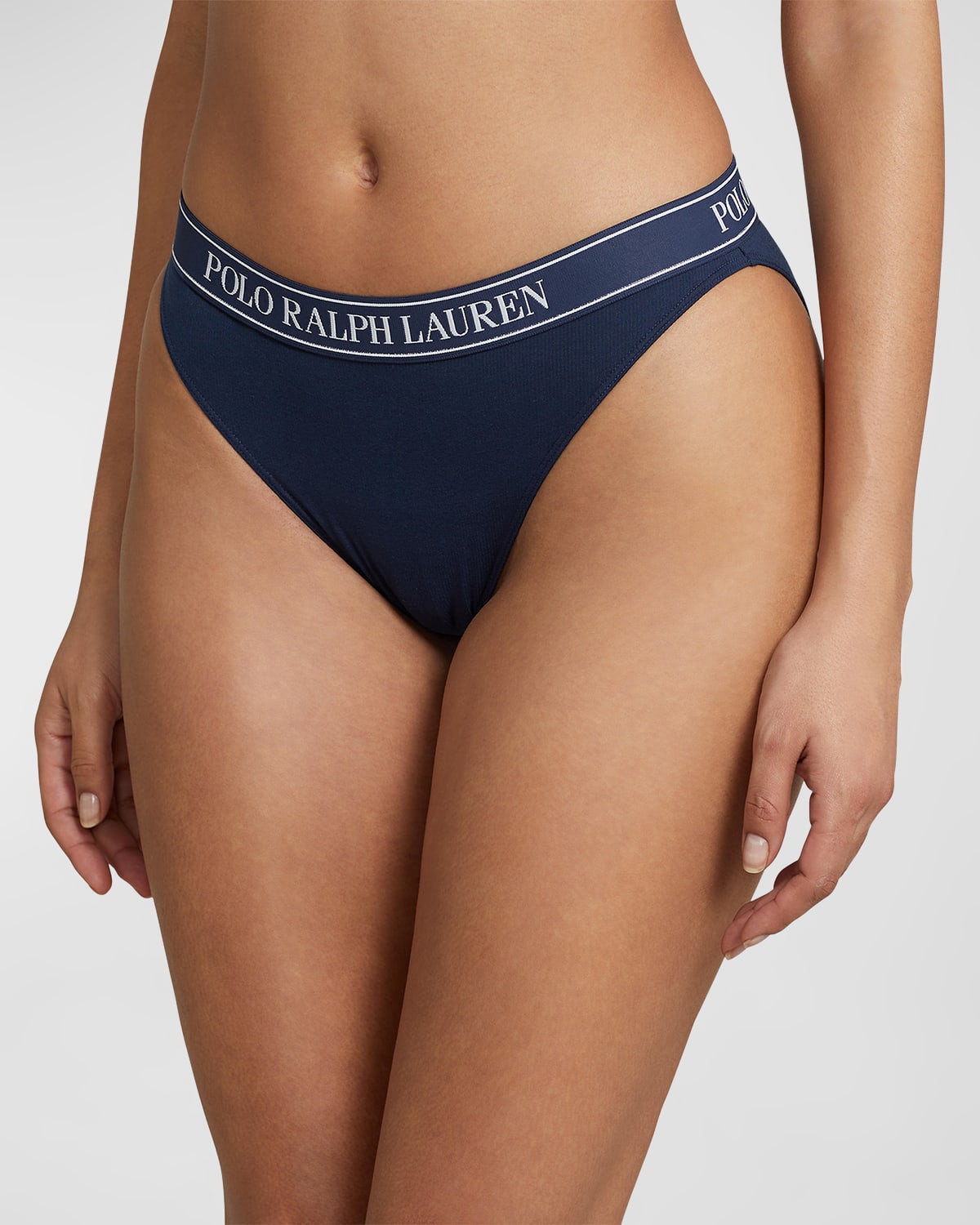 Shop Polo Ralph Lauren Ribbed Logo Bikini Briefs In Navy