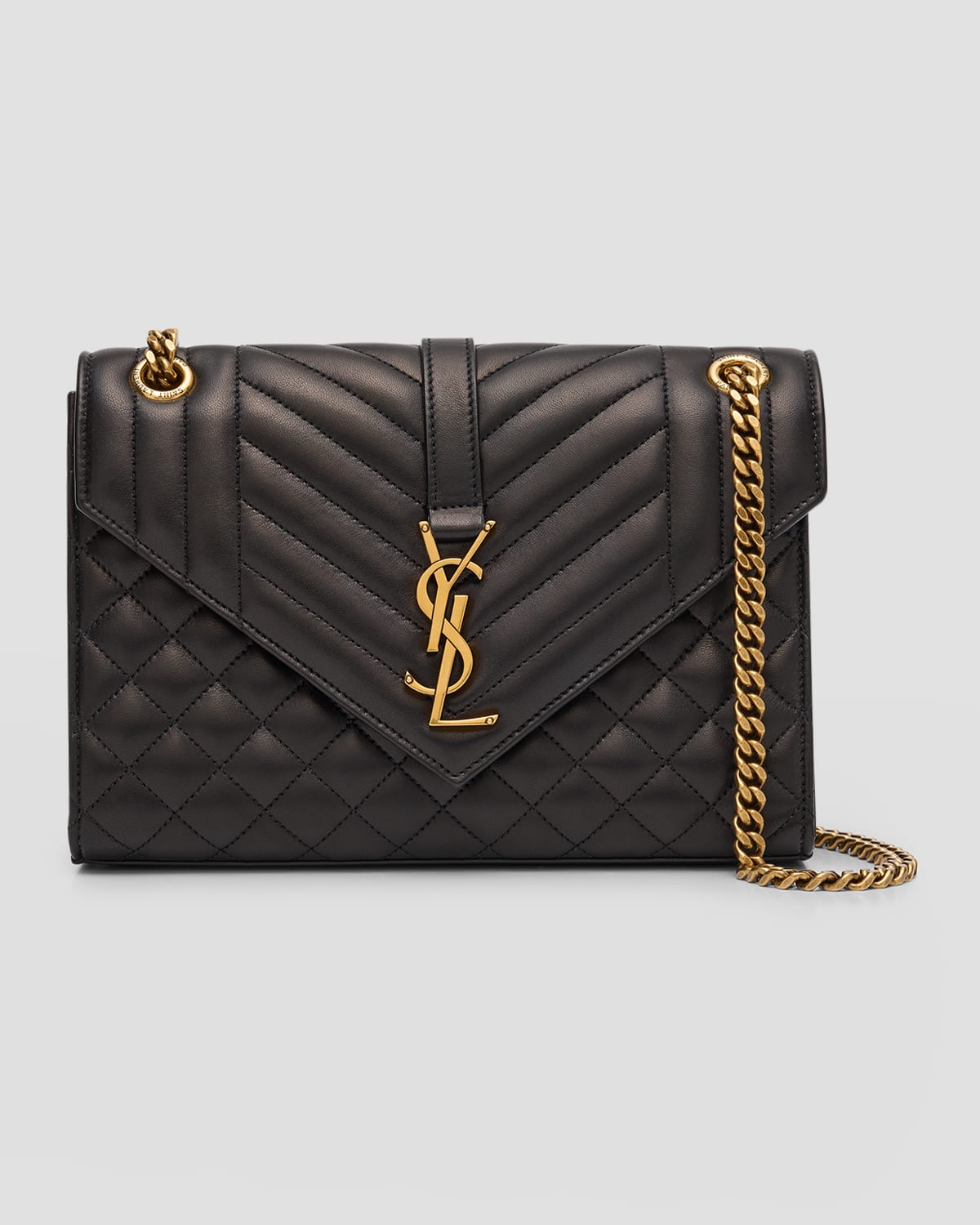 Saint Laurent Medium Ysl Quilted Flap Shoulder Bag In 1000 Noir