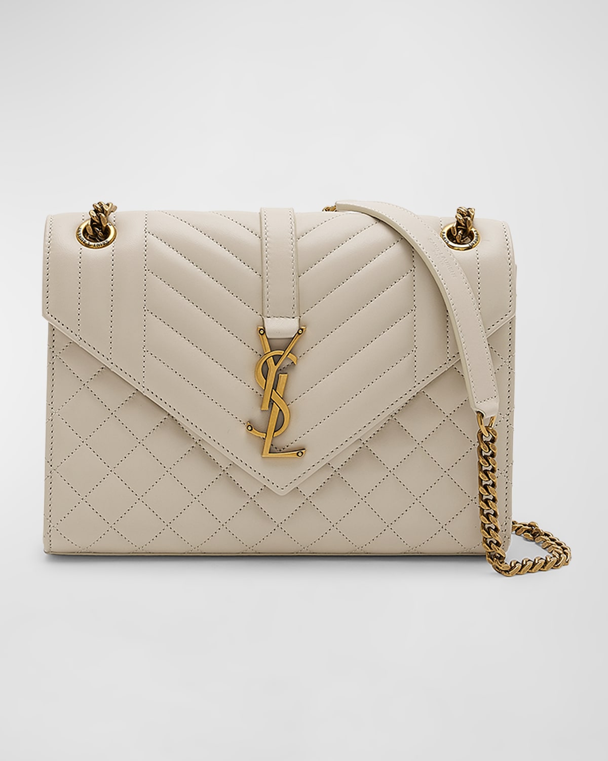 Saint Laurent Medium Ysl Quilted Flap Shoulder Bag In 9207 Blanc Vintag