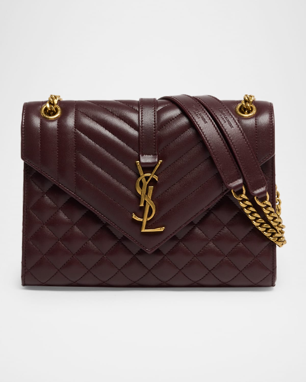 Saint Laurent Envelope Triquilt Medium Ysl Shoulder Bag In Smooth Quilted Leather In Orange