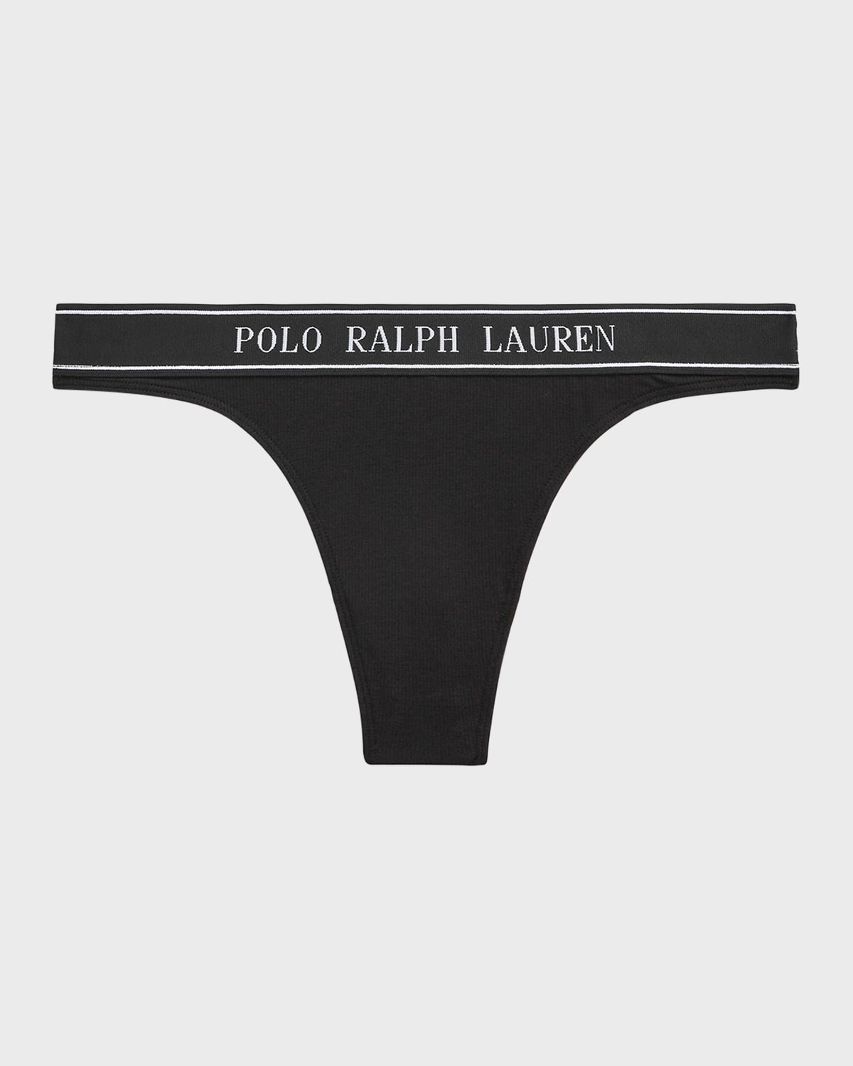 Shop Polo Ralph Lauren Ribbed Mid-rise Logo Thong In Onyx