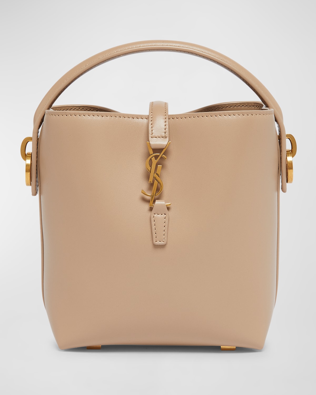 Shop Saint Laurent Le 37 Mini Ysl Bucket Bag In Smooth Leather In Dark Beige