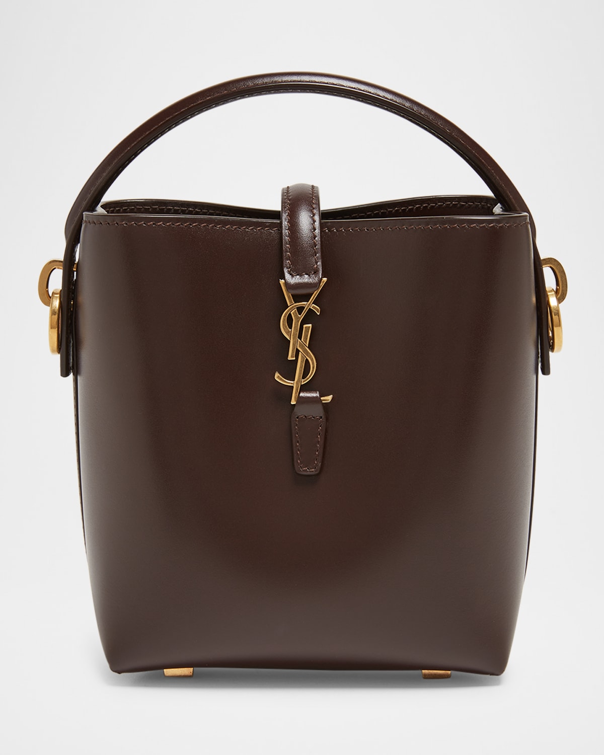 Saint Laurent Le 37 Mini Ysl Bucket Bag In Smooth Leather In Arabica