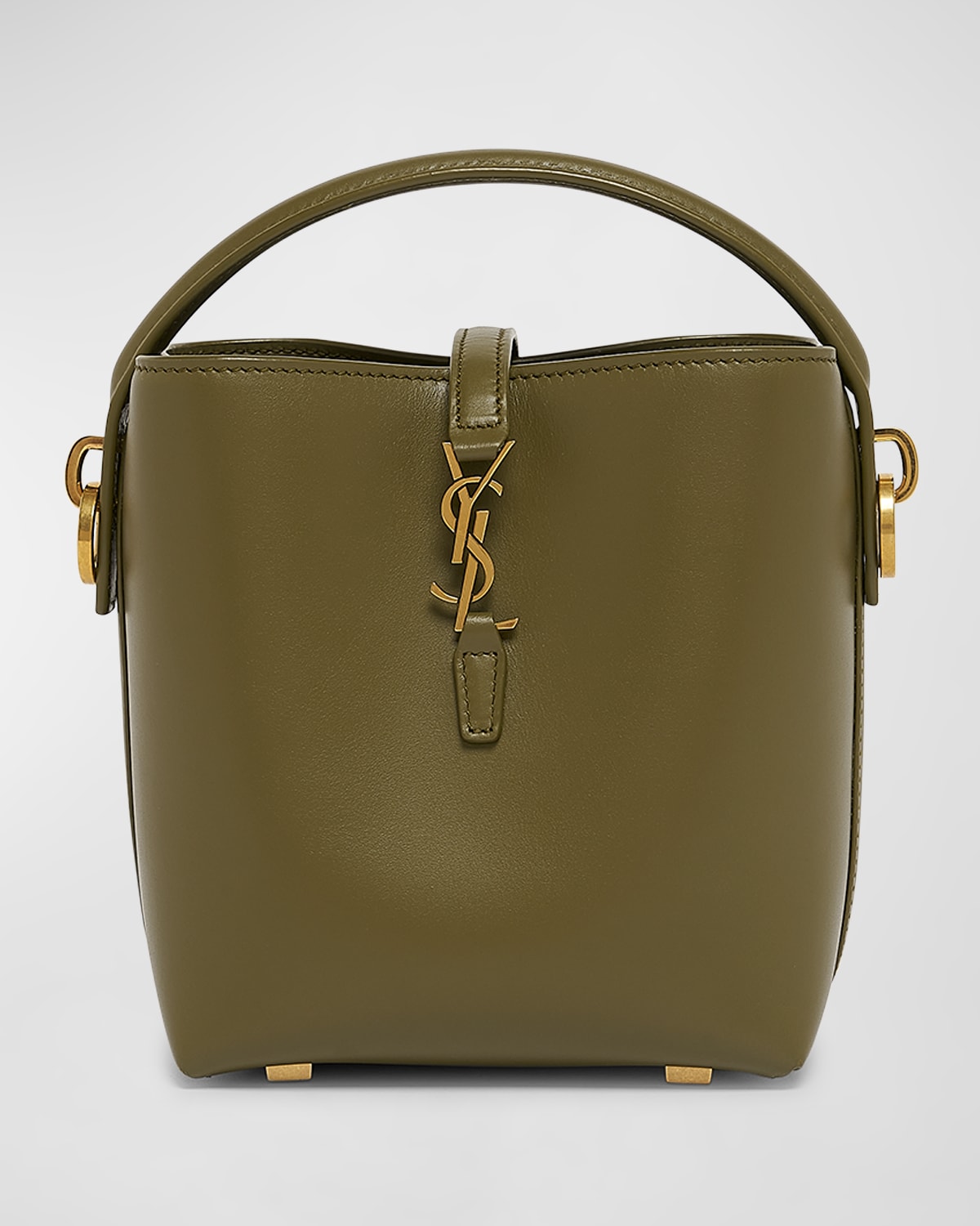 Shop Saint Laurent Le 37 Mini Ysl Bucket Bag In Smooth Leather In Elmwood